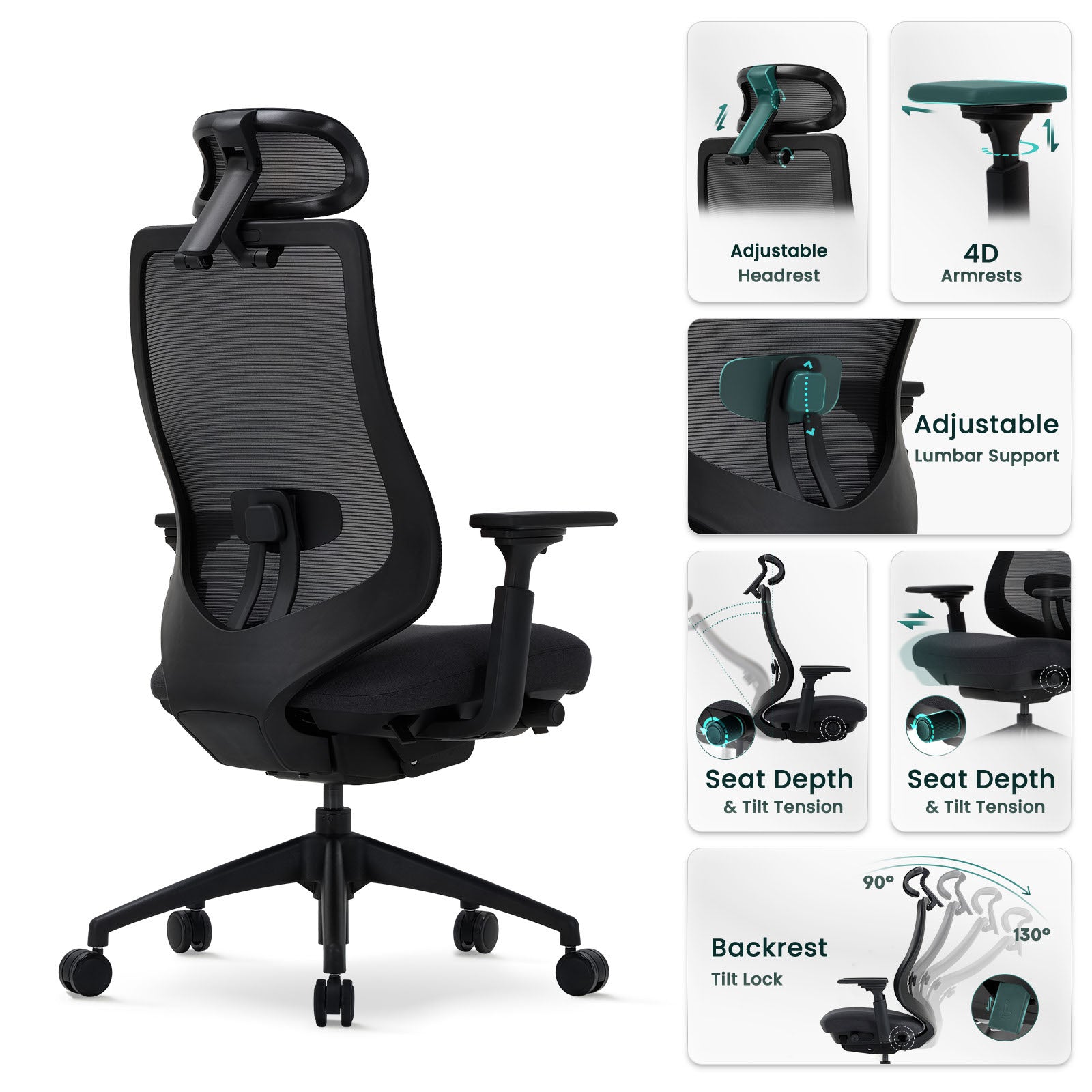 COLAMY ATLAS-01 Ergonomic Mesh Office Chair Cap.300lbs
