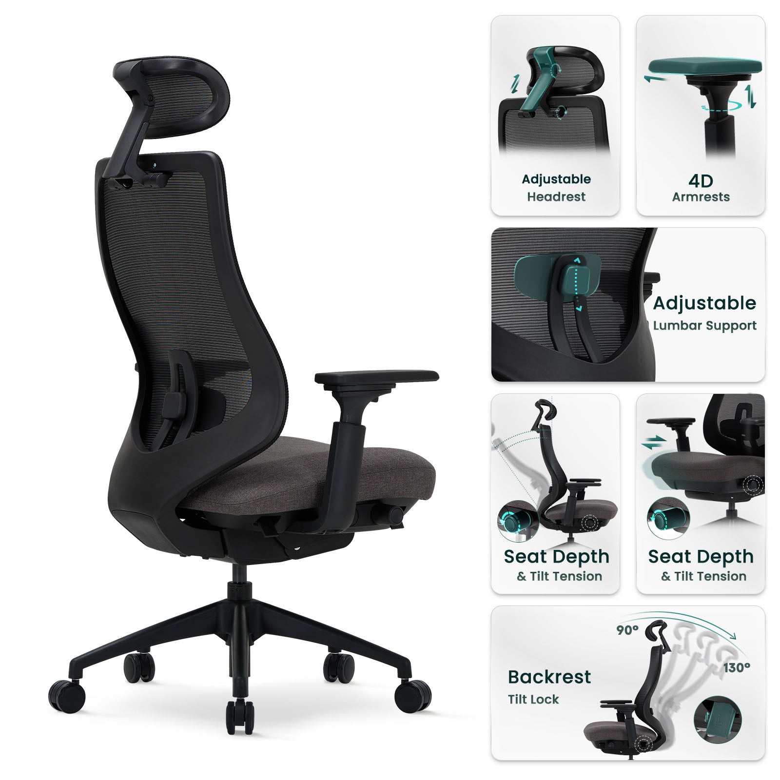 COLAMY ATLAS-01 Ergonomic Mesh Office Chair Cap.300lbs