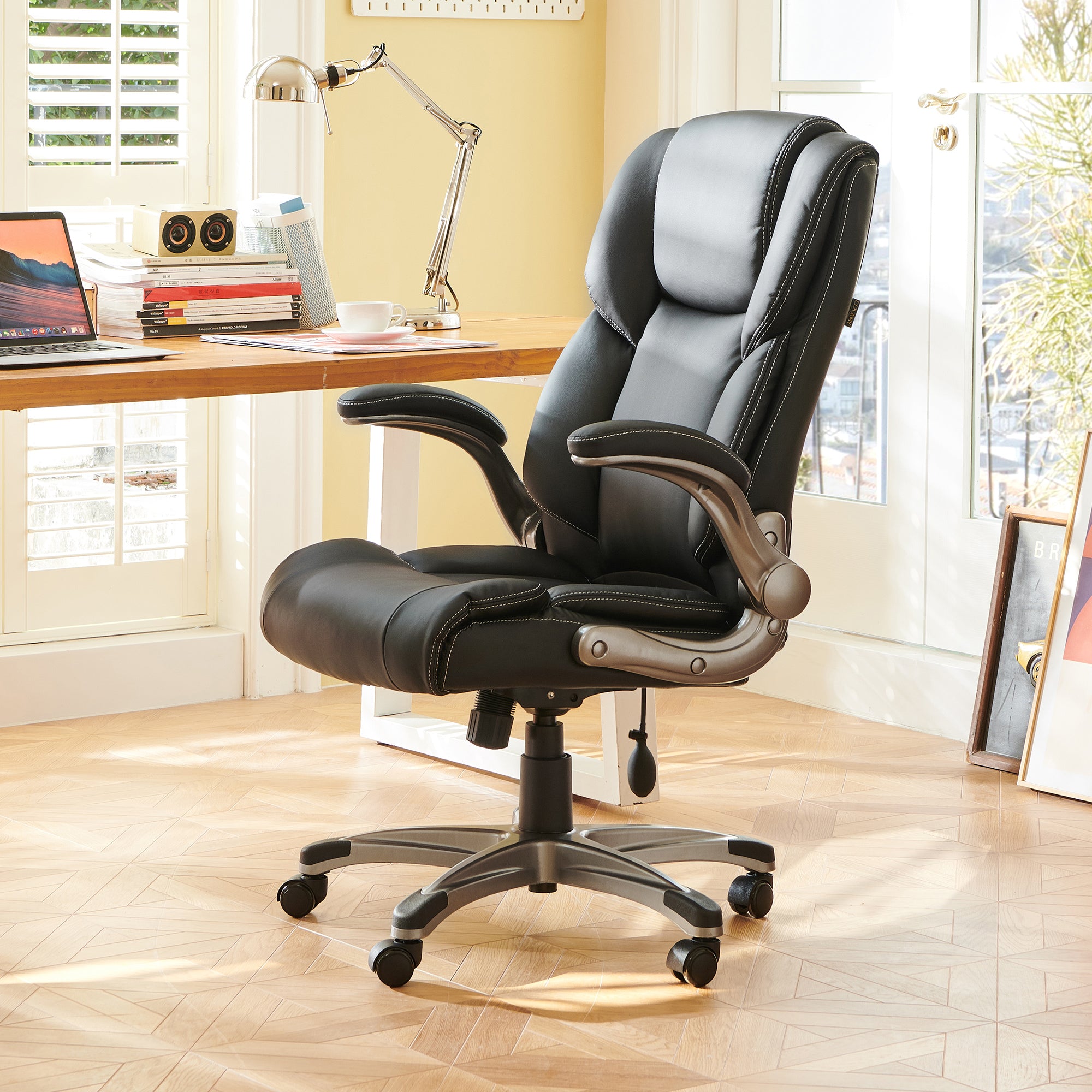 COLAMY PU Leather Office Chair with Inflatable Lumbar Support