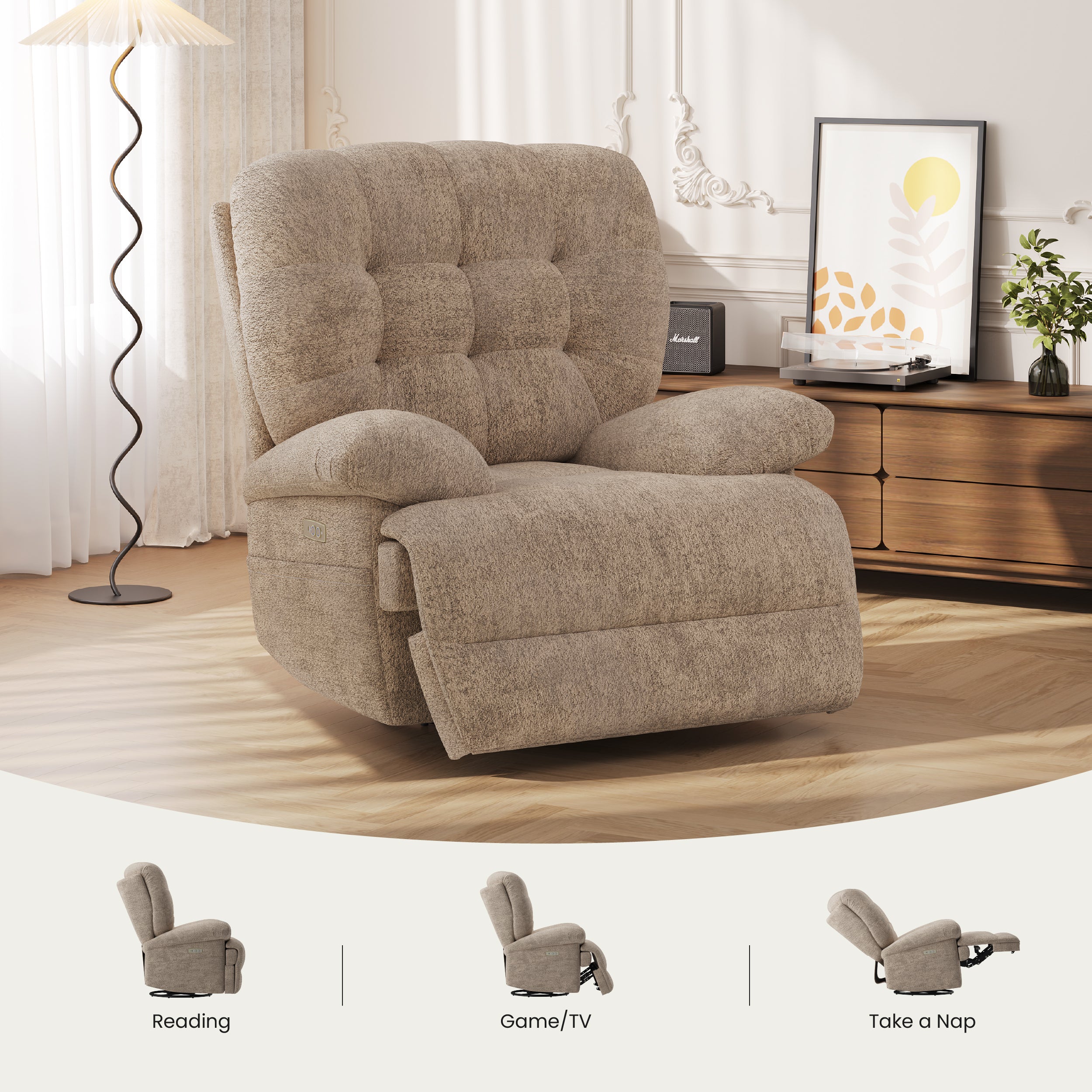 COLAMY FLOREN Plush-Power Swivel Recliner
