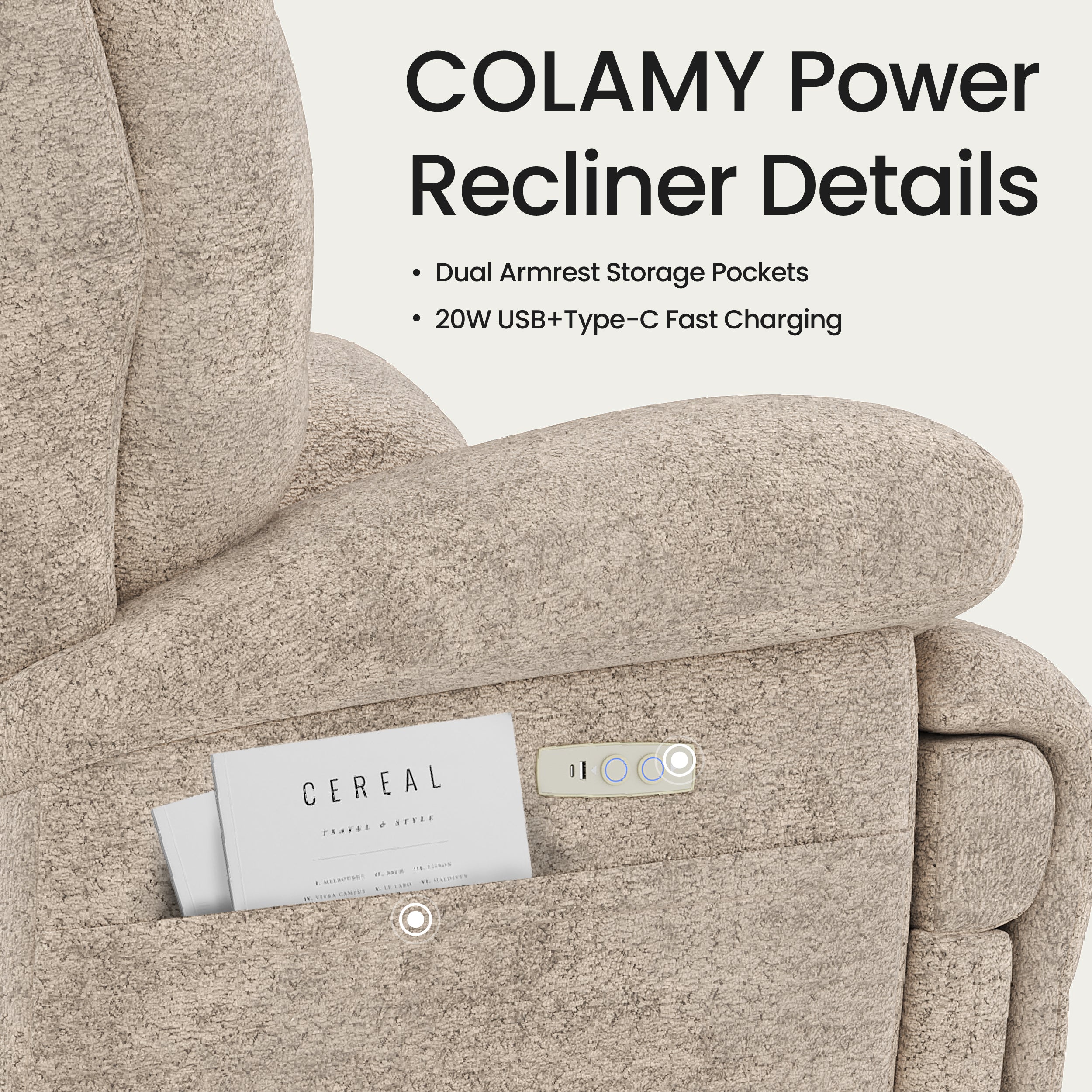 COLAMY FLOREN Plush-Power Swivel Recliner