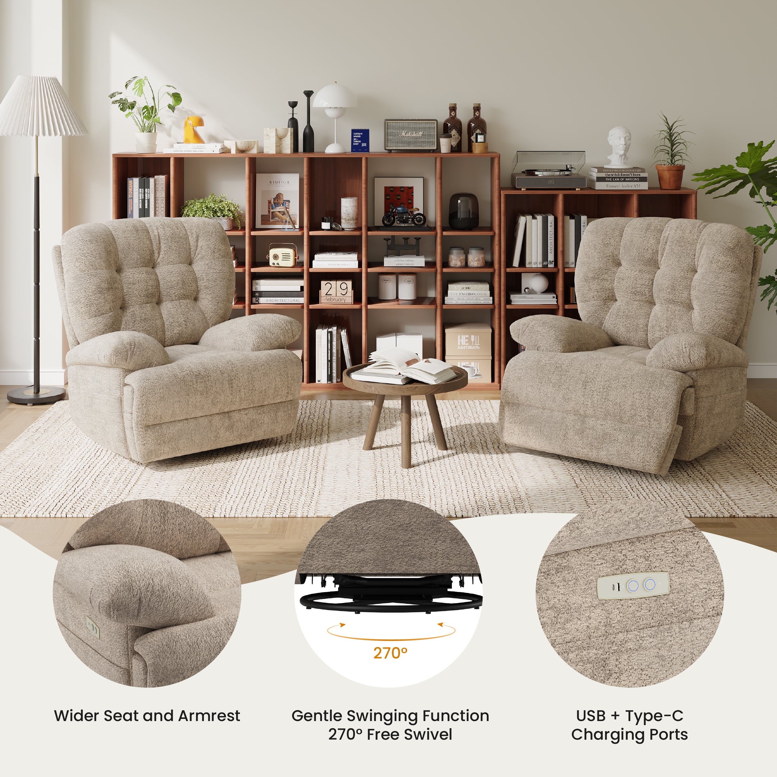 COLAMY FLOREN Plush-Power Swivel Recliner
