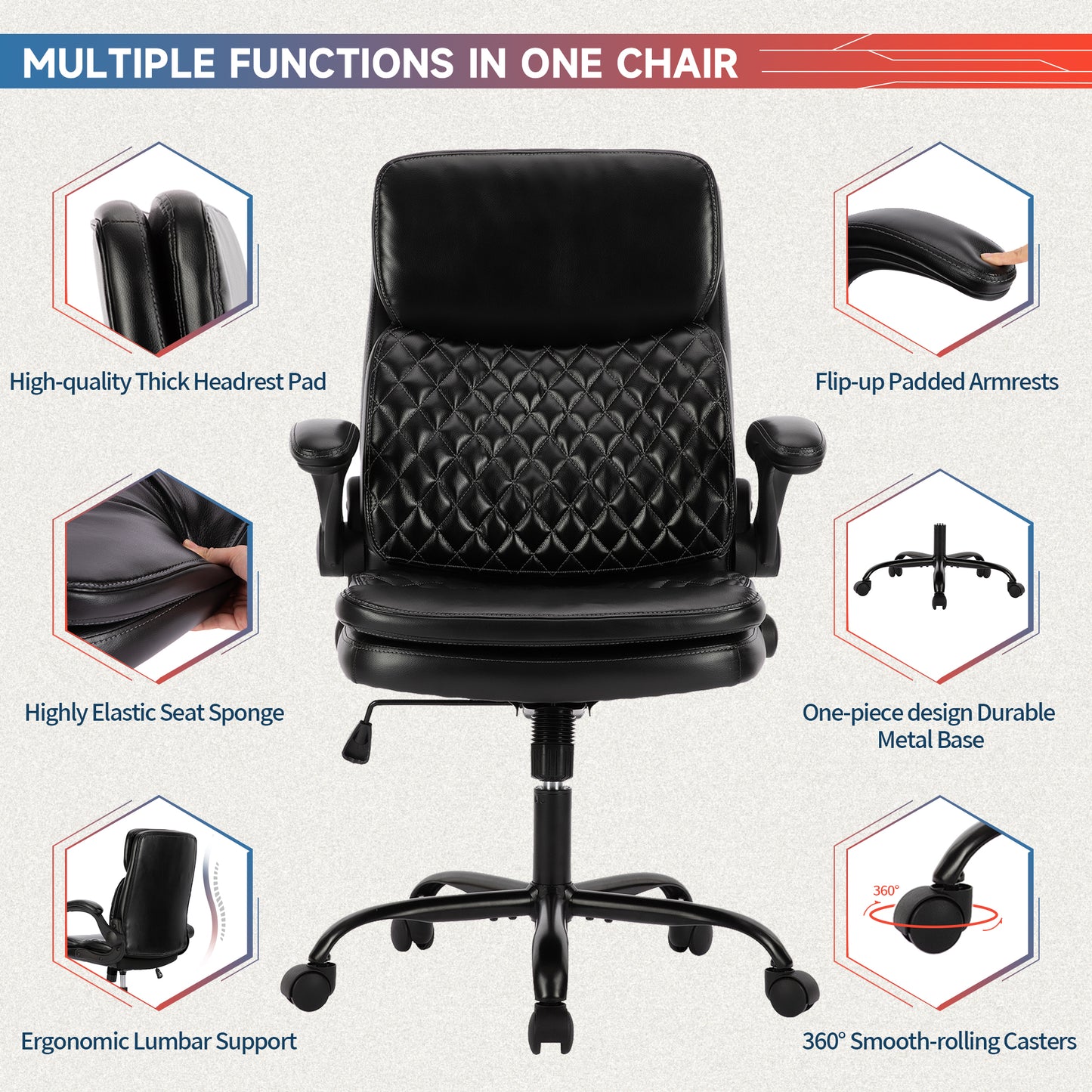 COLAMY Faux Leather Office Chair 300lbs Gaming Chair with Flip-up Armrests Model.5037