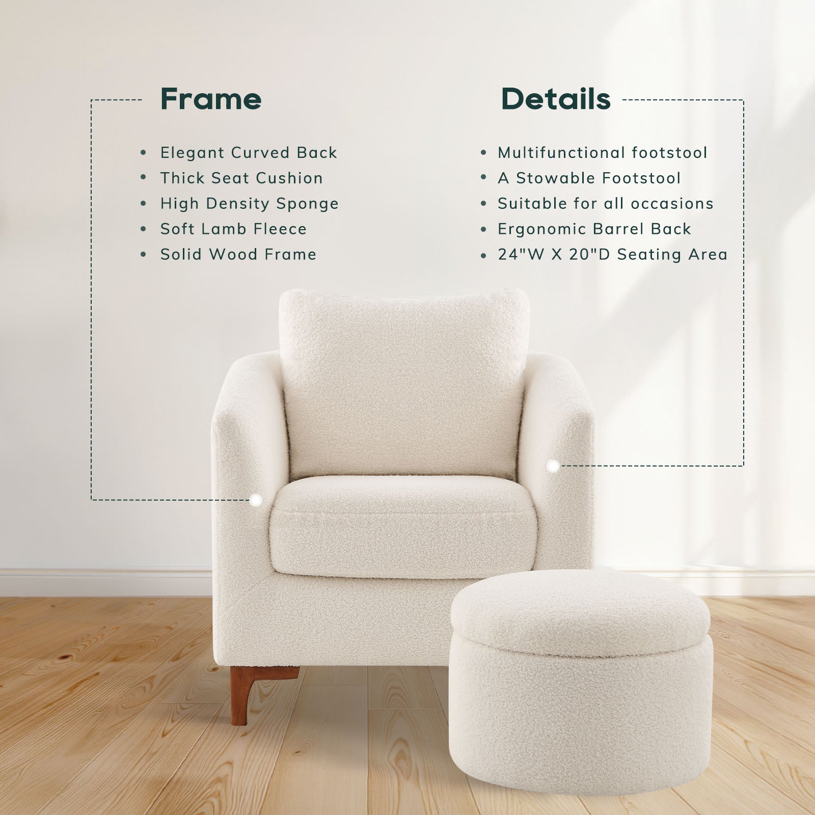 COLAMY SOLMI Scandi Cozy Accent Chair