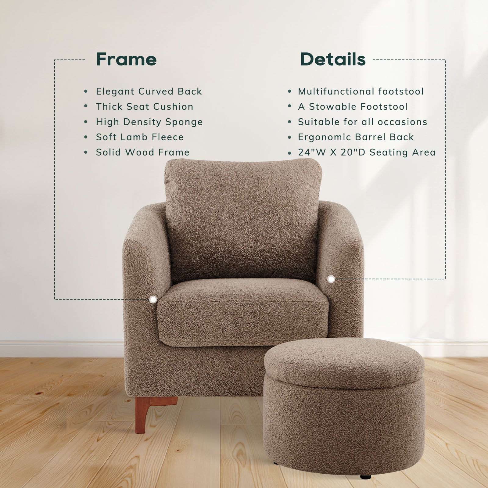 COLAMY SOLMI Scandi Cozy Accent Chair