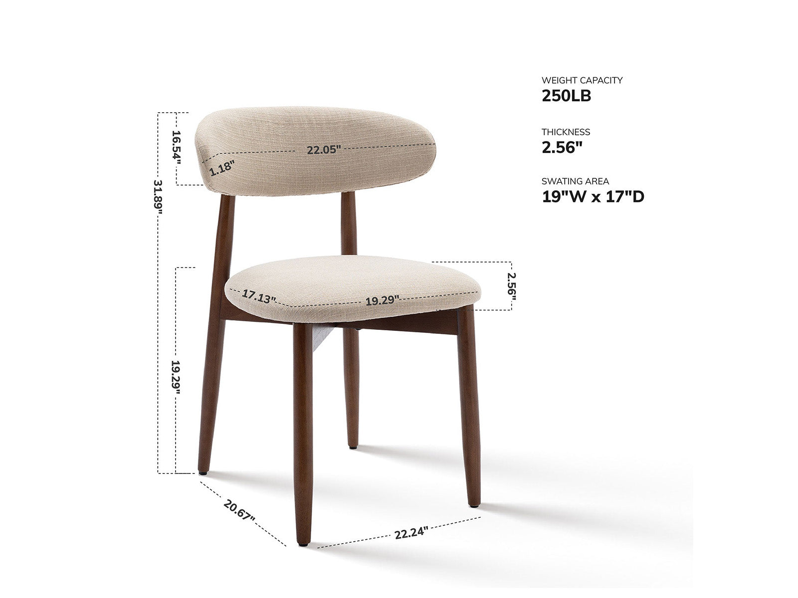 COLAMY Mid Century Upholstered Dining Chair Size Guide