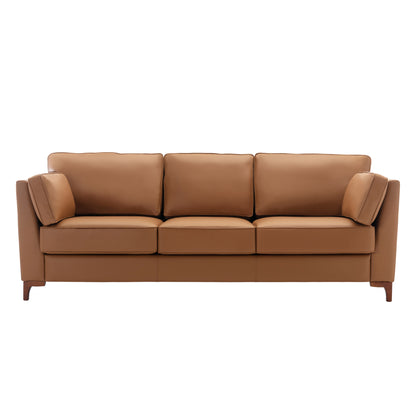 COLAMY Modern Faux Leather Living Room Sofa 3-seat Brown Sofa