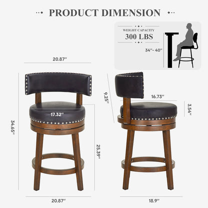 COLAMY Modern Wooden Bar Stool Upholstered Bar Stool with Swiveling Function