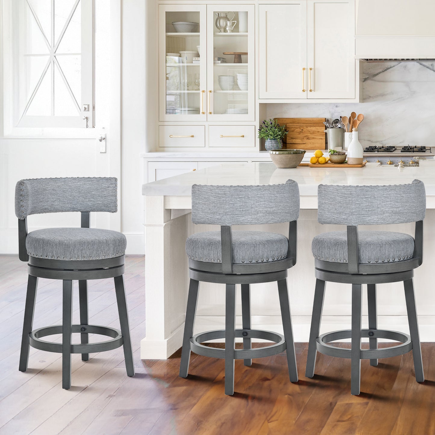 COLAMY Modern Wooden Bar Stool Upholstered Bar Stool with Swiveling Function