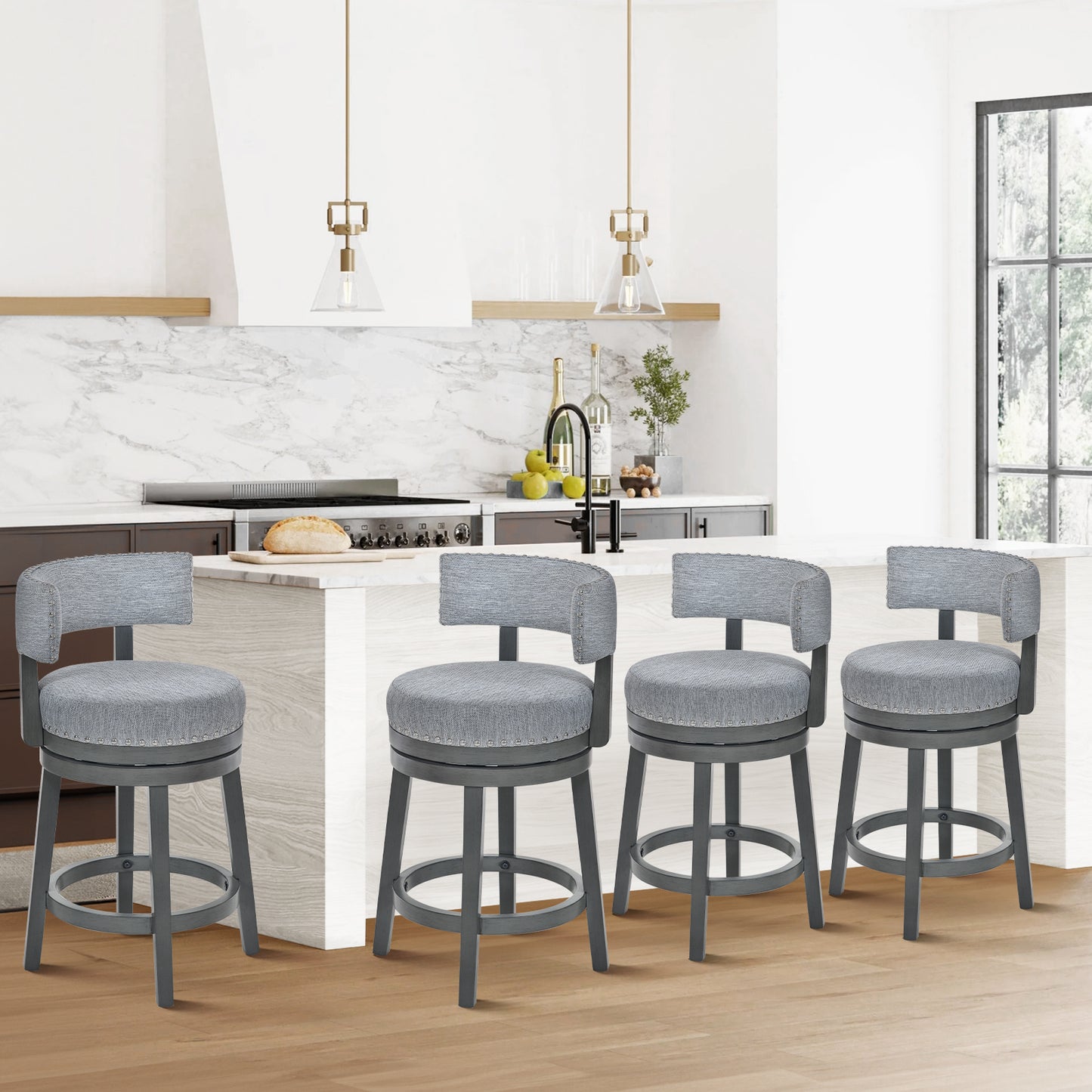 COLAMY Modern Wooden Bar Stool Upholstered Bar Stool with Swiveling Function