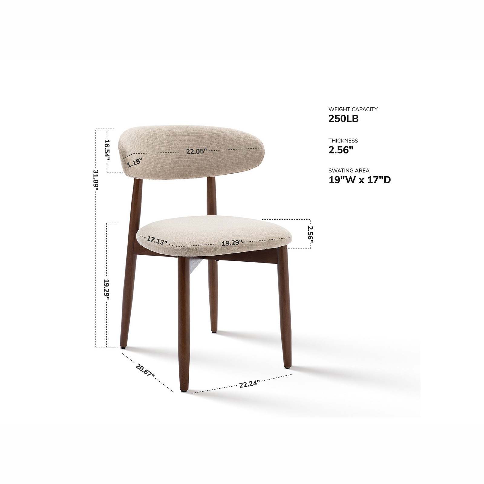 COLAMY NOYA Mid-Century Modern Upholstered Dining Chair