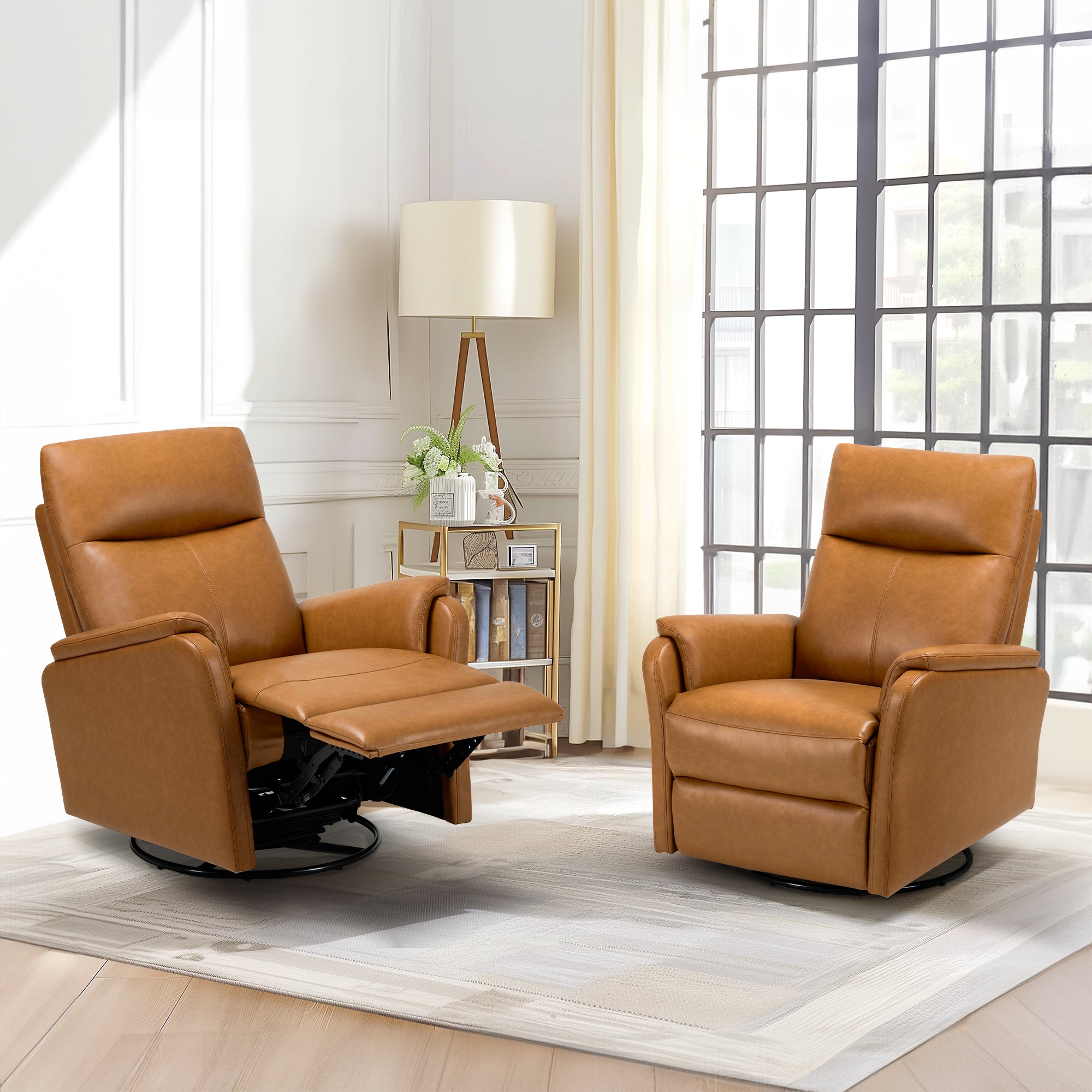 COLAMY Swivel Nursery Sofa Faux Leather Recliner Camel