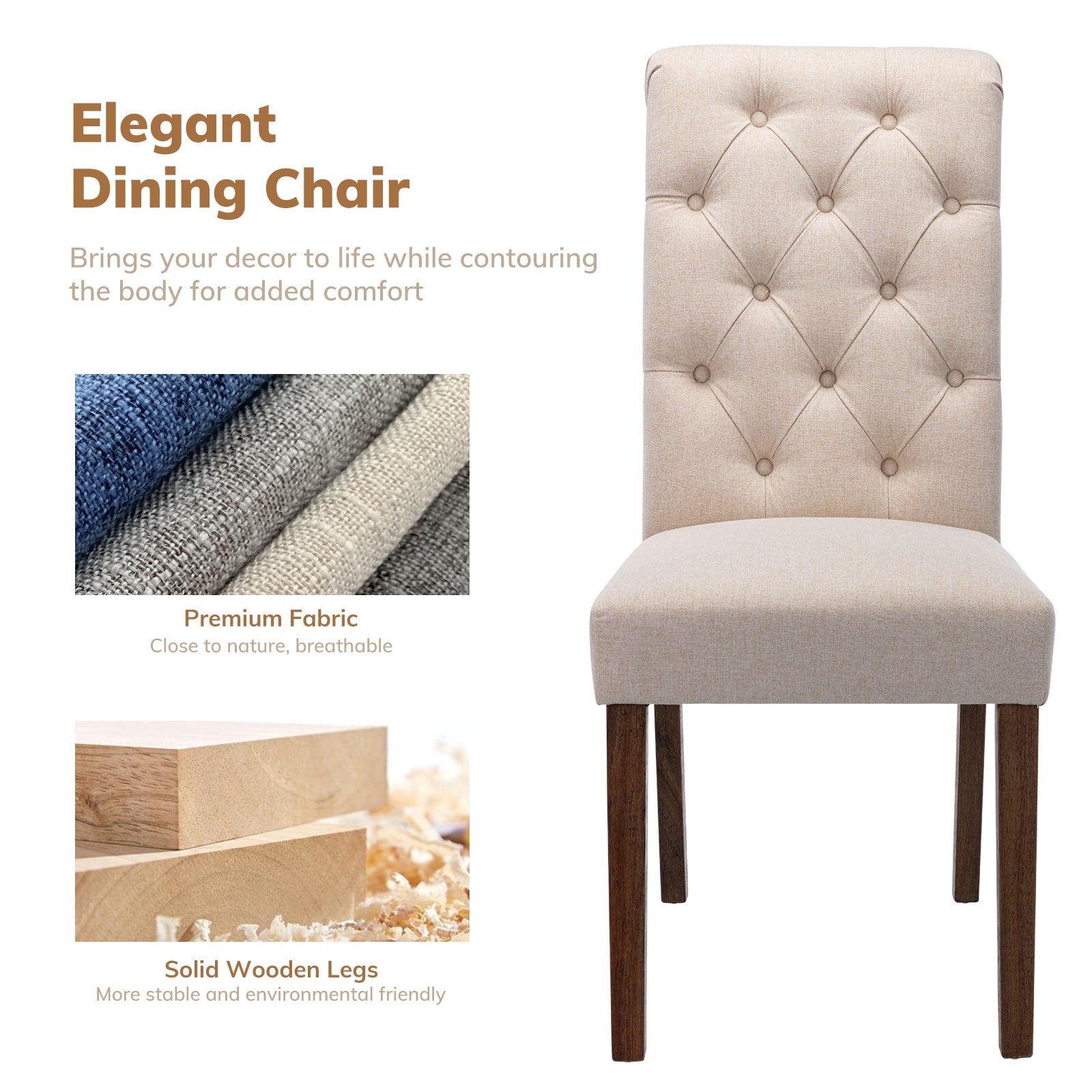 COLAMY Tufted Fabric Rolled Back Dining Chair