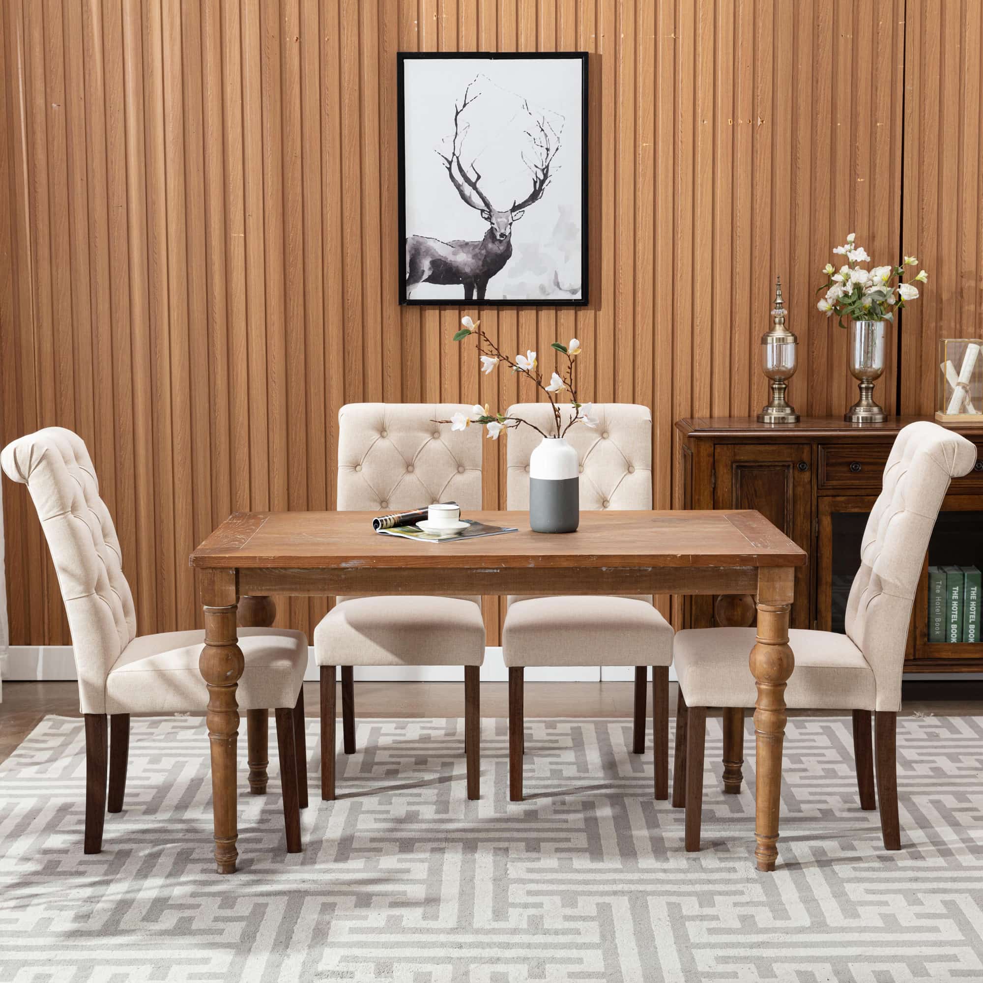 COLAMY Tufted Fabric Rolled Back Dining Chair