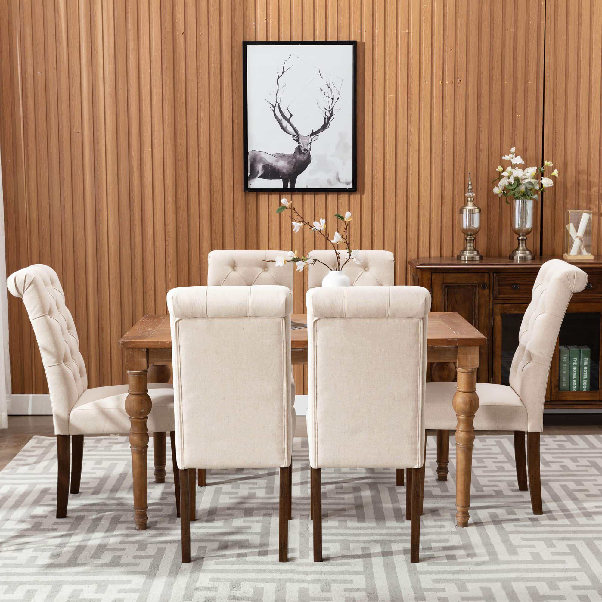 COLAMY Tufted Fabric Rolled Back Dining Chair