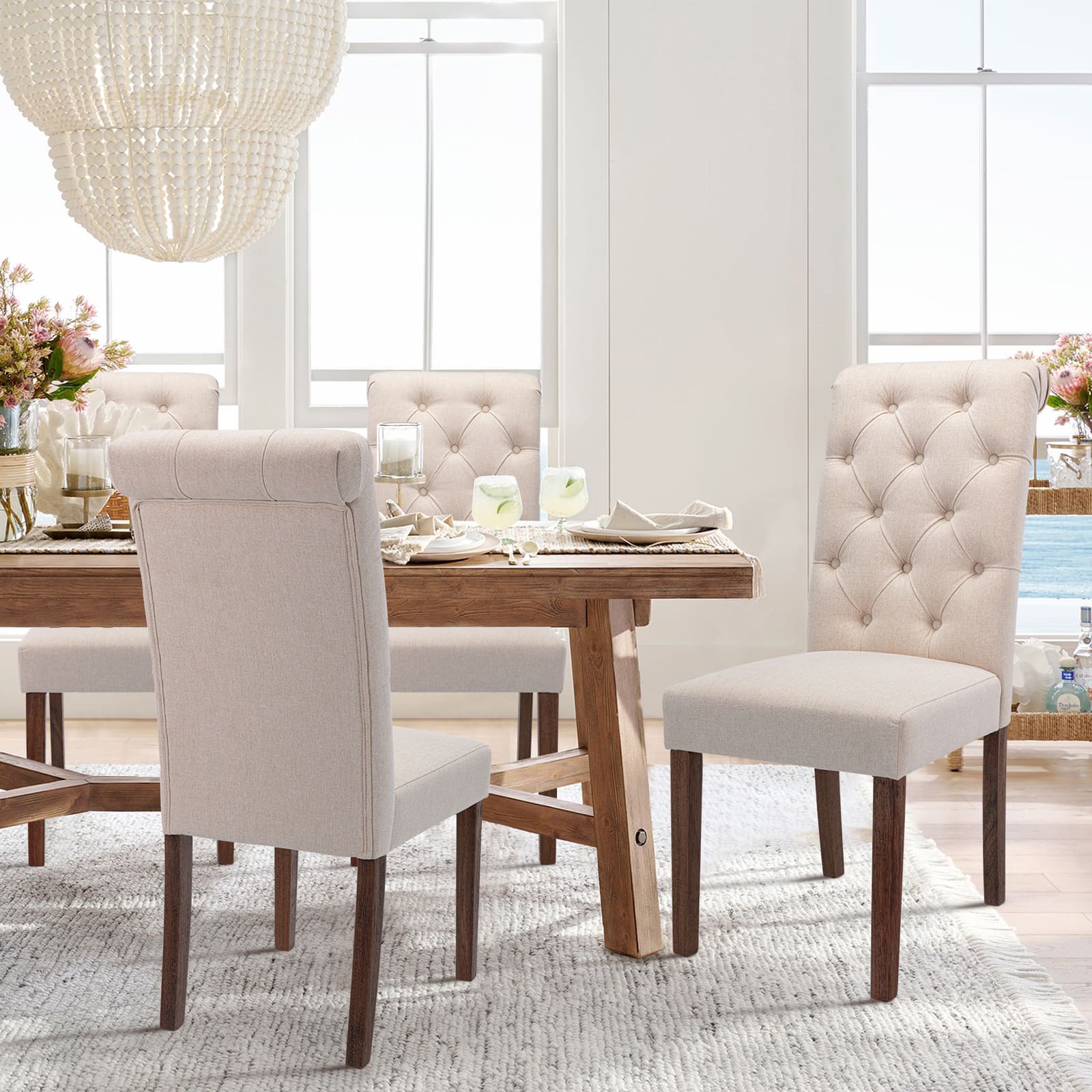 COLAMY Tufted Fabric Rolled Back Dining Chair