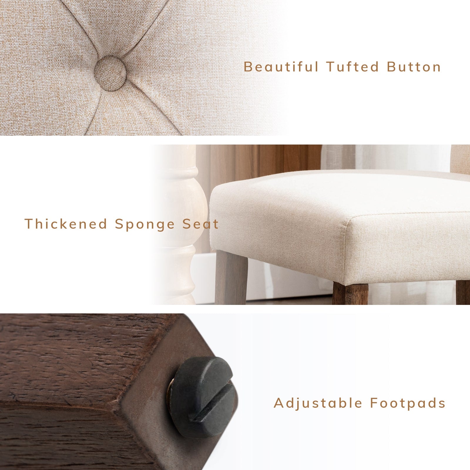 COLAMY Tufted Fabric Rolled Back Dining Chair