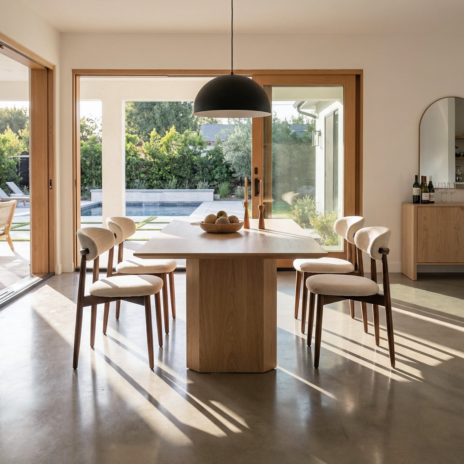 COLAMY mid century modern upholstered dining chairs styled in a bright kitchen dining room