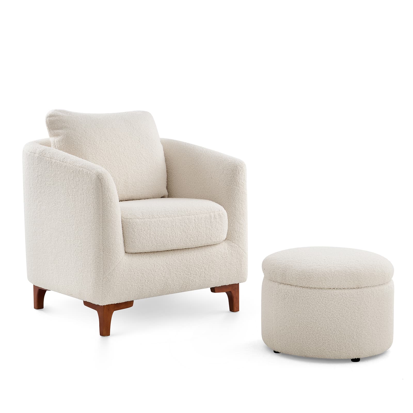 COLAMY Sherpa Accent Chair Reading Chair with Round Storage Ottoman Set