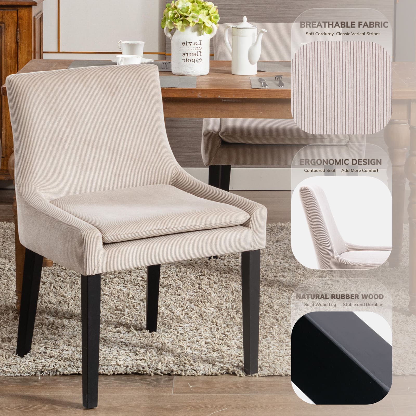 COLAMY Upholstered Corduroy Dining Chair