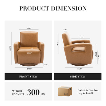 Colamy Faux Leather Ergonomic Swivel Accent Chair with Wooden Base Model.W185