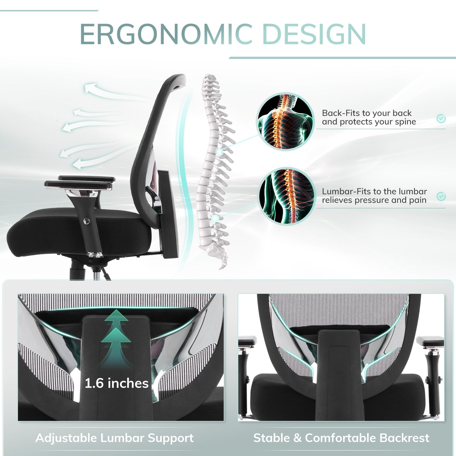COLAMY Executive 500lbs Mesh Office Chair Ergonomic Desk Chair Model.3088