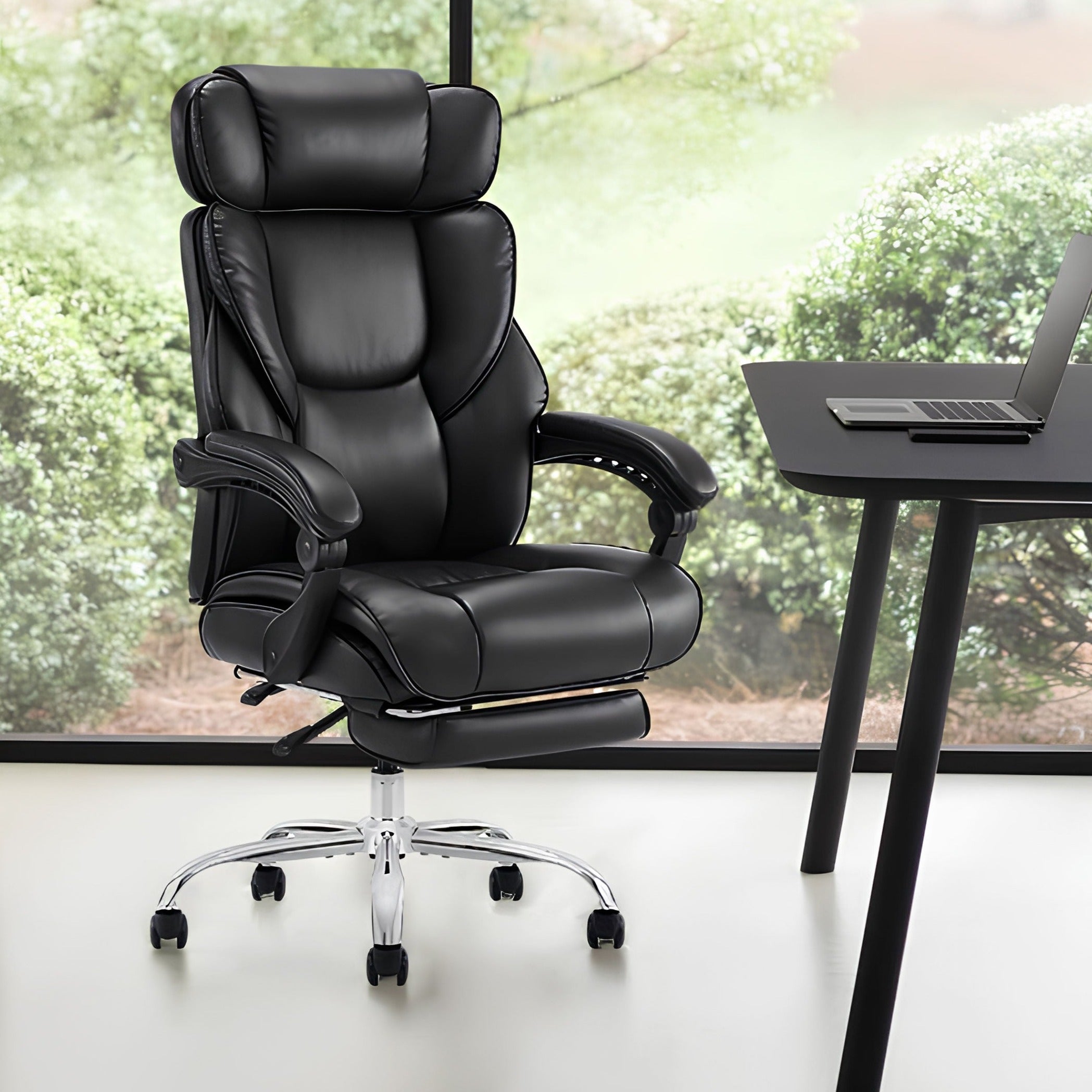 COLAMY PU Leather Reclining Office Chair with Footrest 300lbs