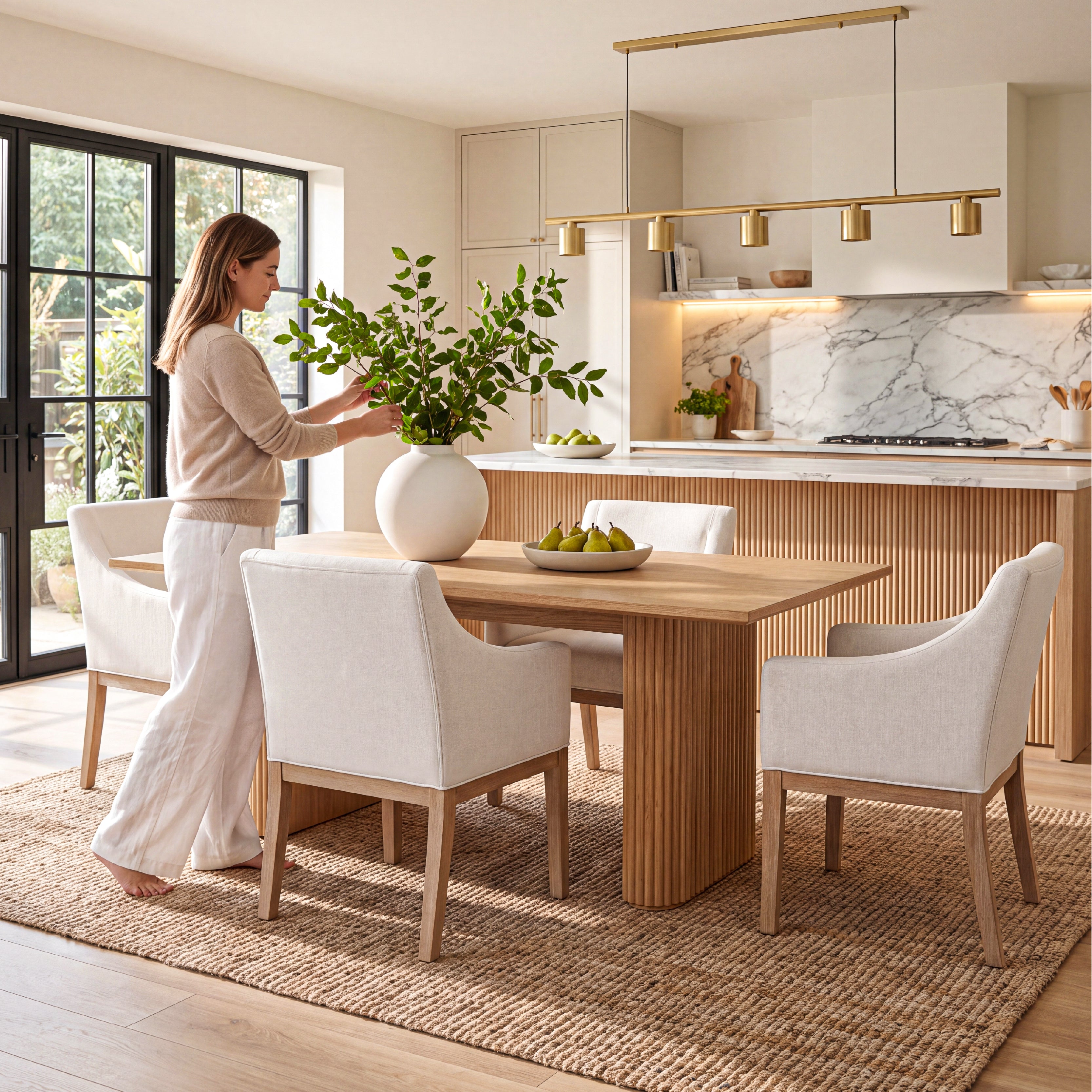 COLAMY ELVIA Upholstered Dining Chair with Arms – Solid Wood Frame