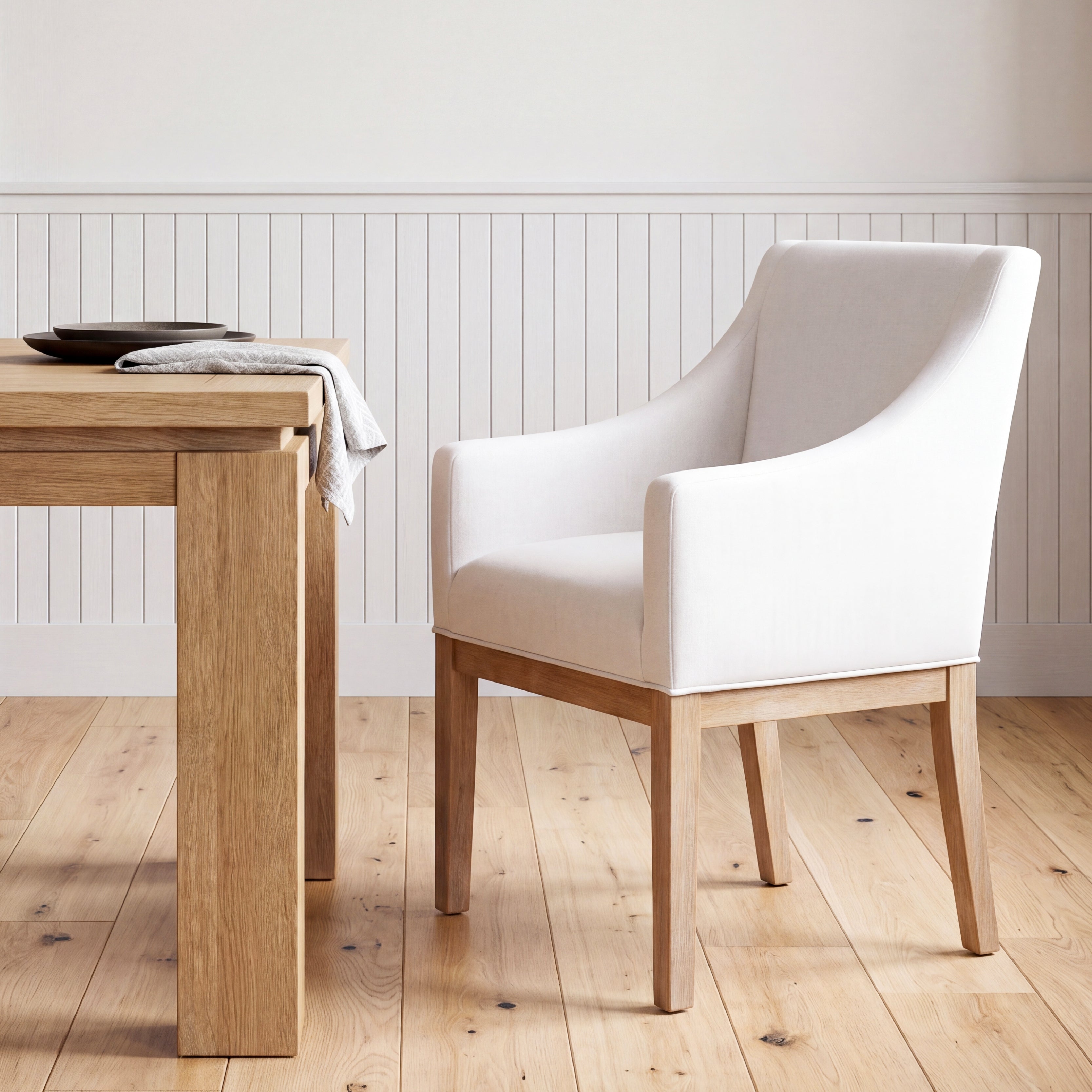 COLAMY ELVIA Upholstered Dining Chair with Arms – Solid Wood Frame