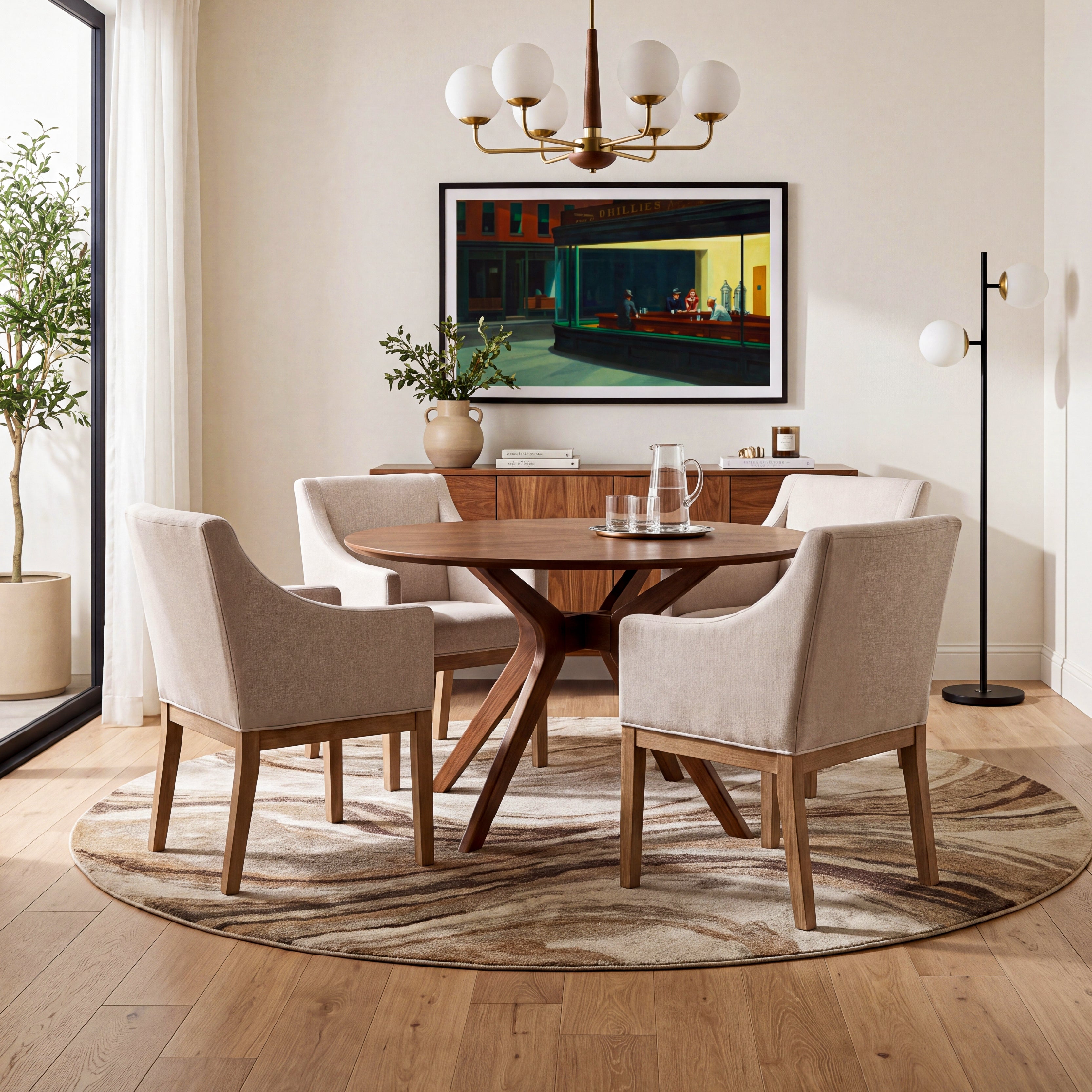 COLAMY ELVIA Upholstered Dining Chair with Arms – Solid Wood Frame