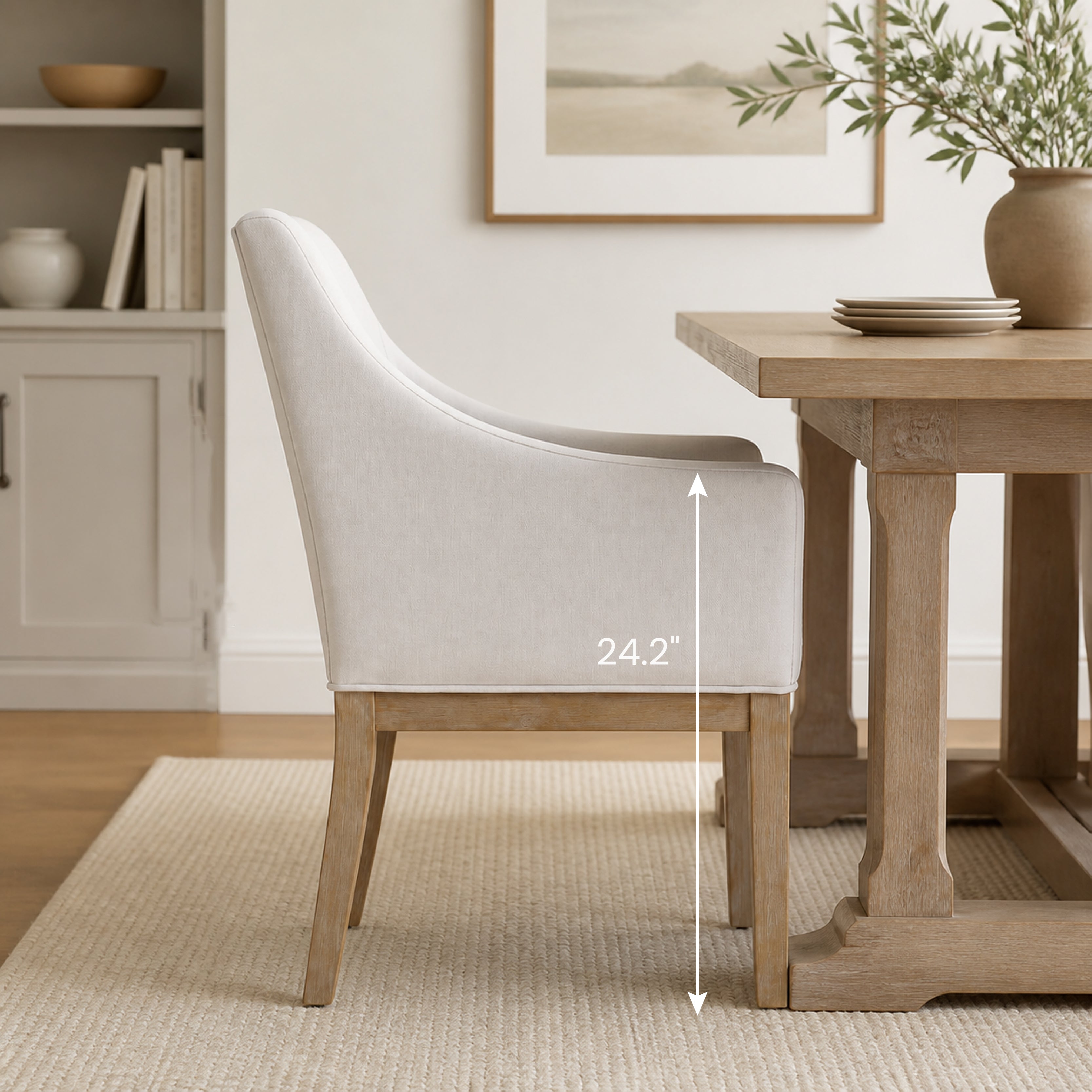 COLAMY ELVIA Upholstered Dining Chair with Arms – Solid Wood Frame