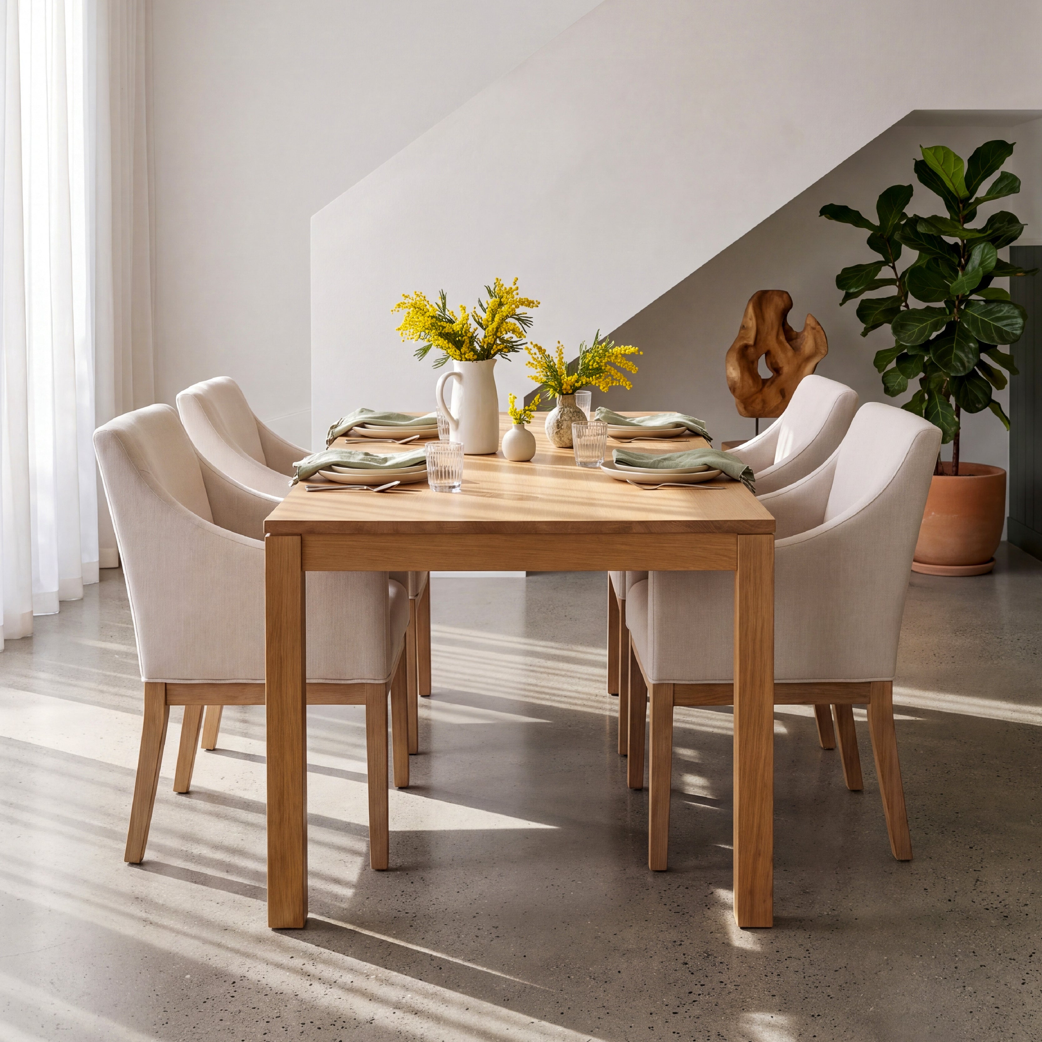 COLAMY ELVIA Upholstered Dining Chair with Arms – Solid Wood Frame