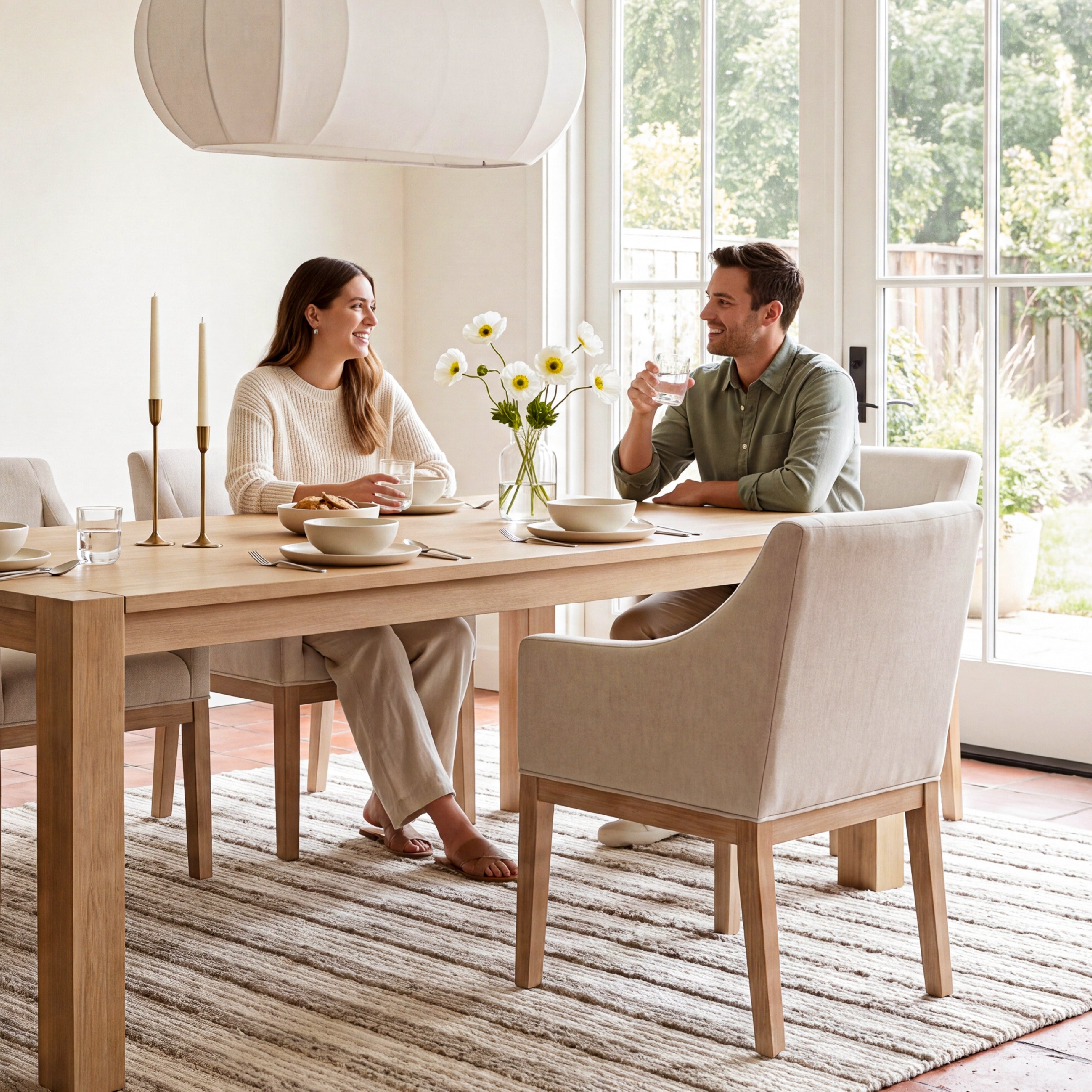 COLAMY ELVIA Upholstered Dining Chair with Arms – Solid Wood Frame