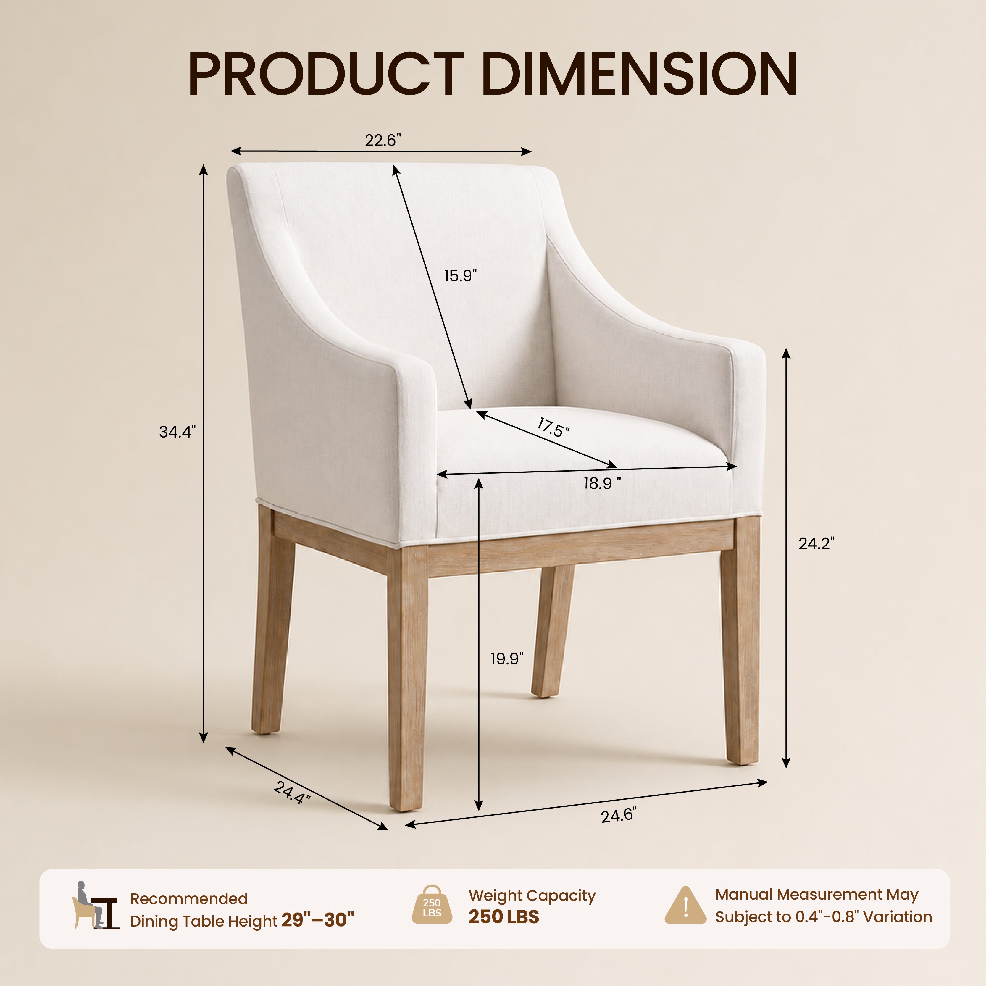 COLAMY ELVIA Upholstered Dining Chair with Arms – Solid Wood Frame