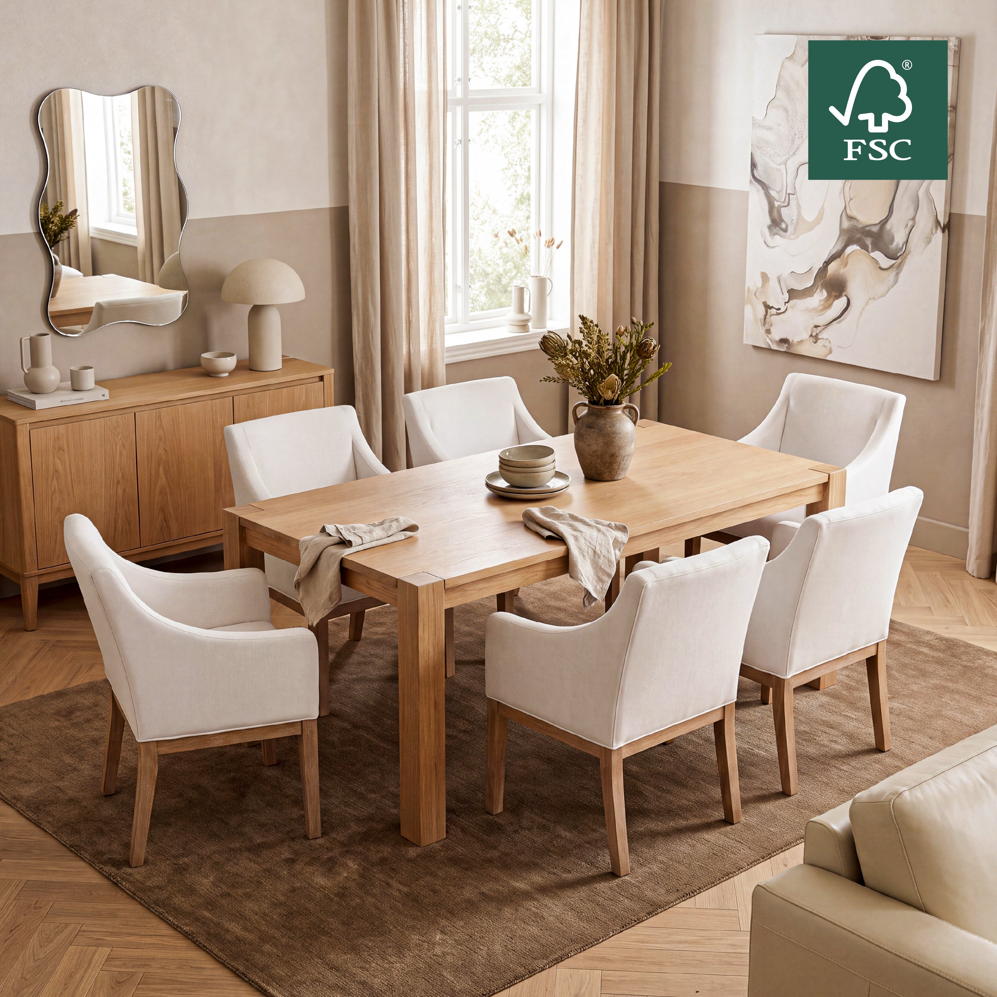 COLAMY ELVIA Upholstered Dining Chair with Arms – Solid Wood Frame