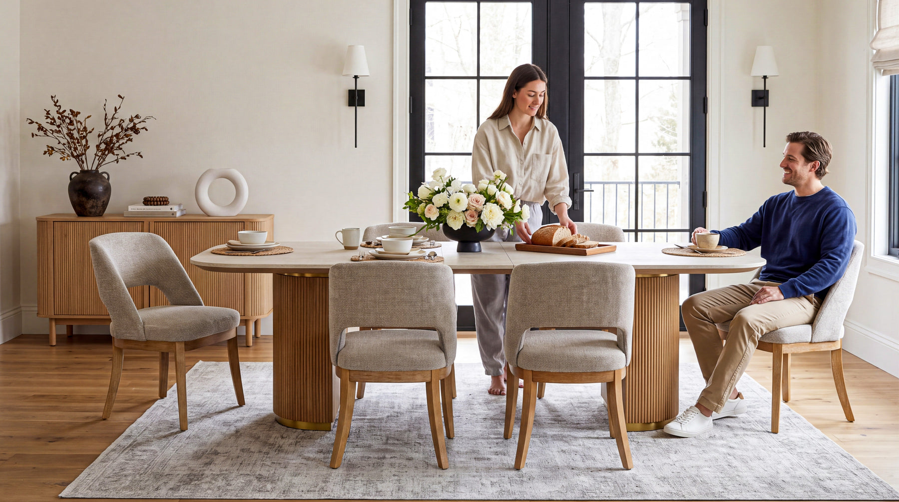 COLAMY ELVIA Upholstered Dining Chairs Set of 2 – Open Back Design