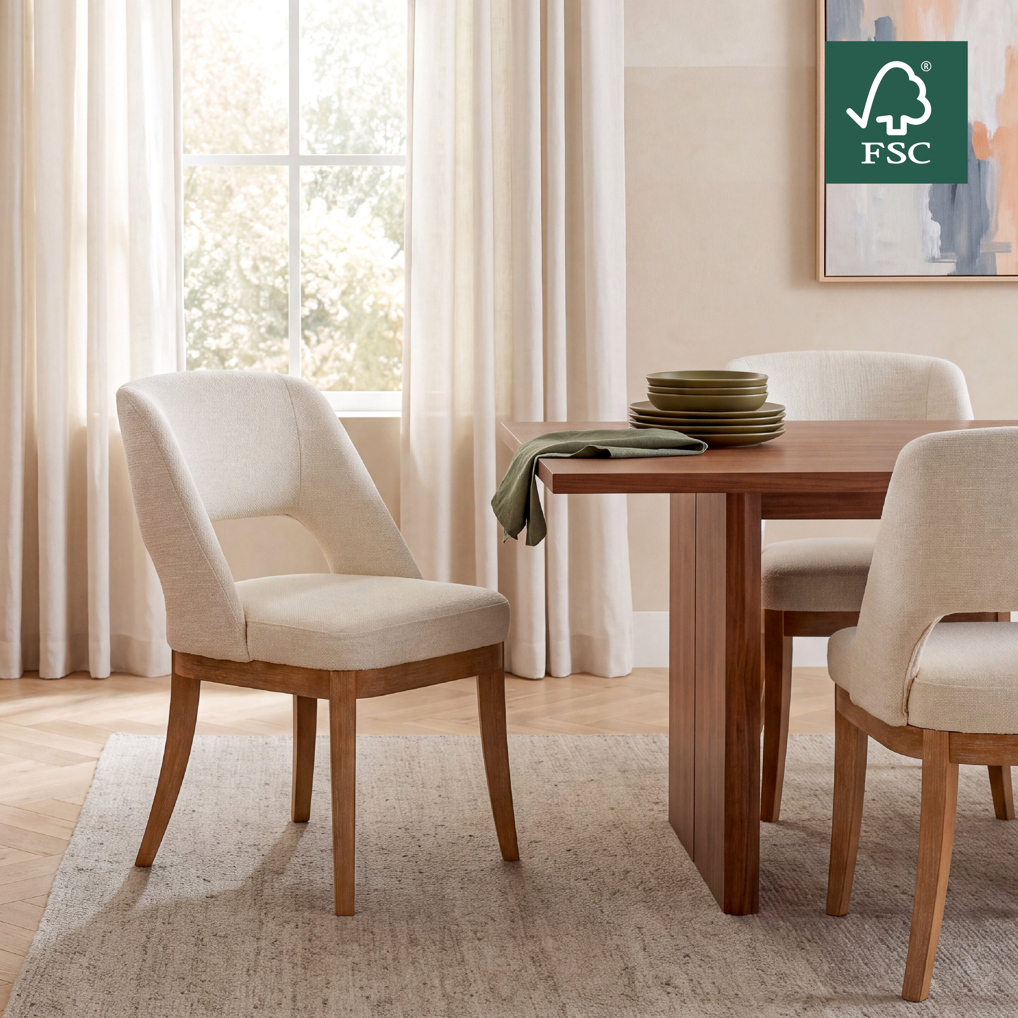 COLAMY ELVIA Upholstered Dining Chairs Set of 2 – Open Back Design