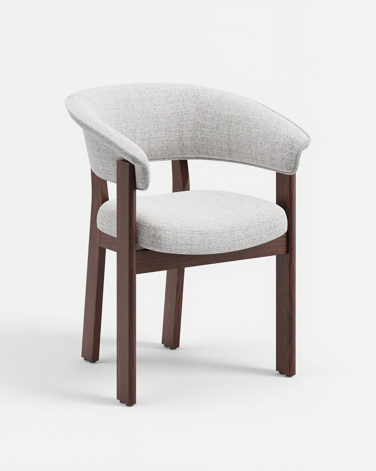 Front view of the beige and walnut COLAMY HALO Luxe upholstered dining chair
