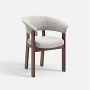 COLAMY HALO Luxe upholstered dining chair in beige fabric with walnut oak frame