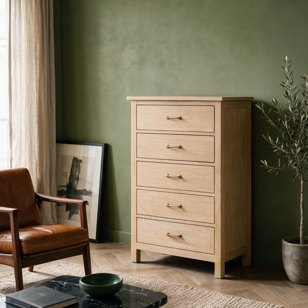 COLAMY HUSH Mid-Century Modern 5-Drawer Tall Dresser for Bedroom