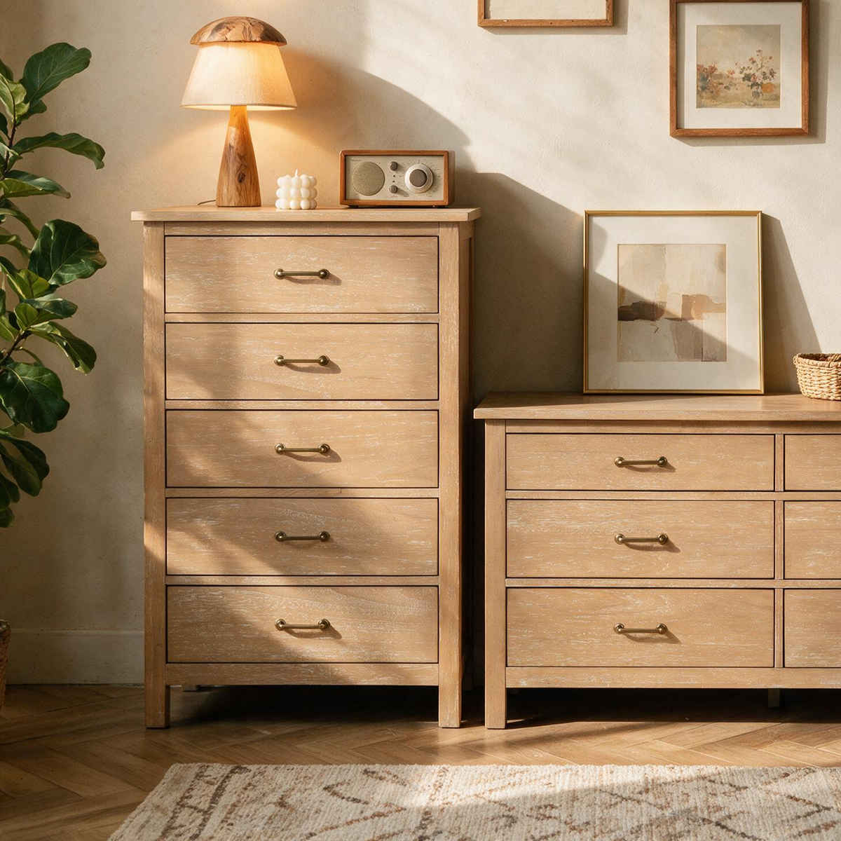 COLAMY HUSH Mid-Century Modern 5-Drawer Tall Dresser for Bedroom