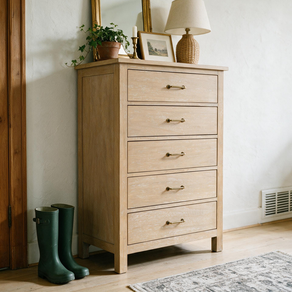 COLAMY HUSH Mid-Century Modern 5-Drawer Tall Dresser for Bedroom
