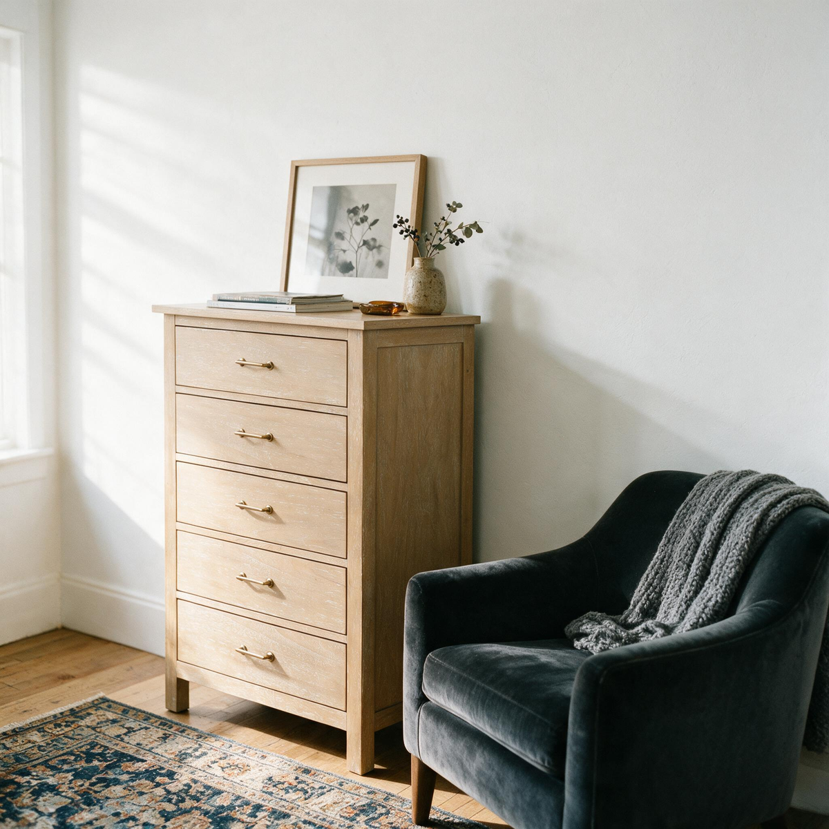 COLAMY HUSH Mid-Century Modern 5-Drawer Tall Dresser for Bedroom
