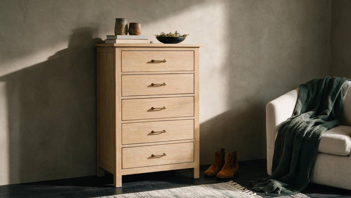COLAMY HUSH Mid-Century Modern 5-Drawer Tall Dresser for Bedroom