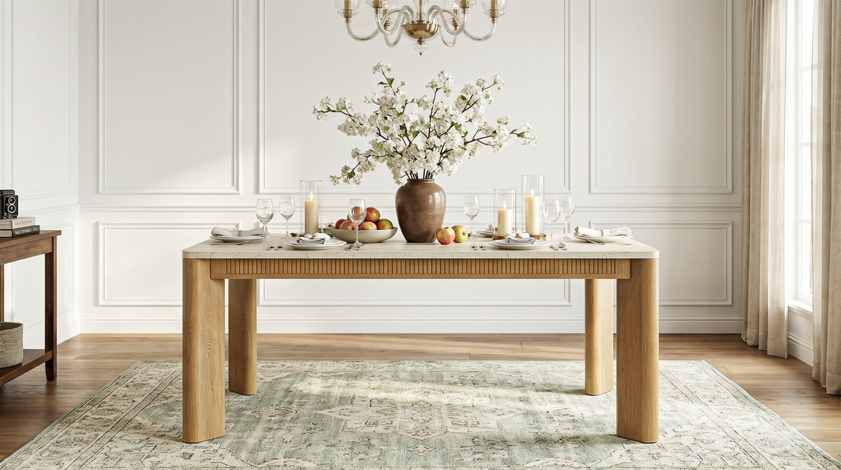 COLAMY VERSE 63" Travertine-Inspired Dining Table for 4–6