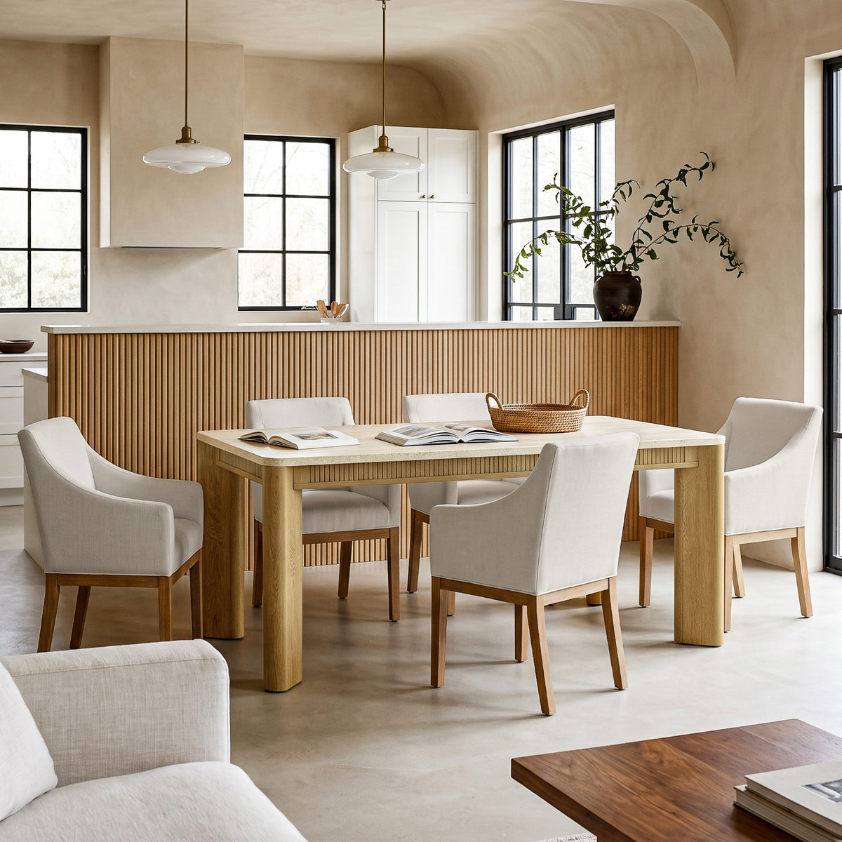 COLAMY VERSE 63" Travertine-Inspired Dining Table for 4–6