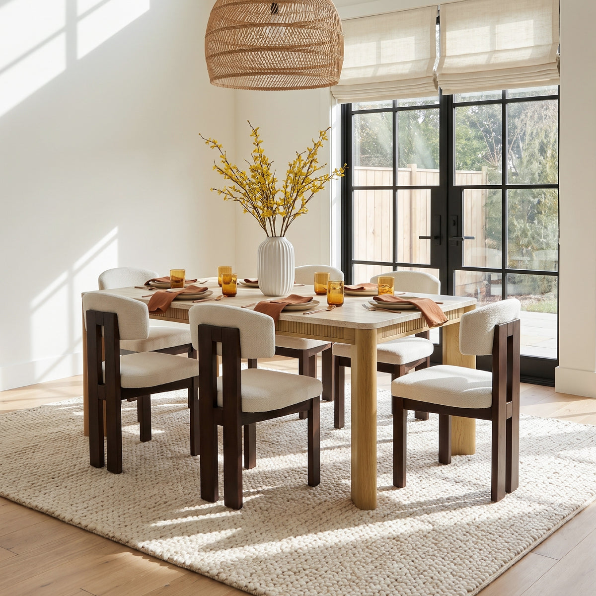 COLAMY VERSE 63" Dining Table with HALO Modern Upholstered Wood Dining Chair Set for 4–6