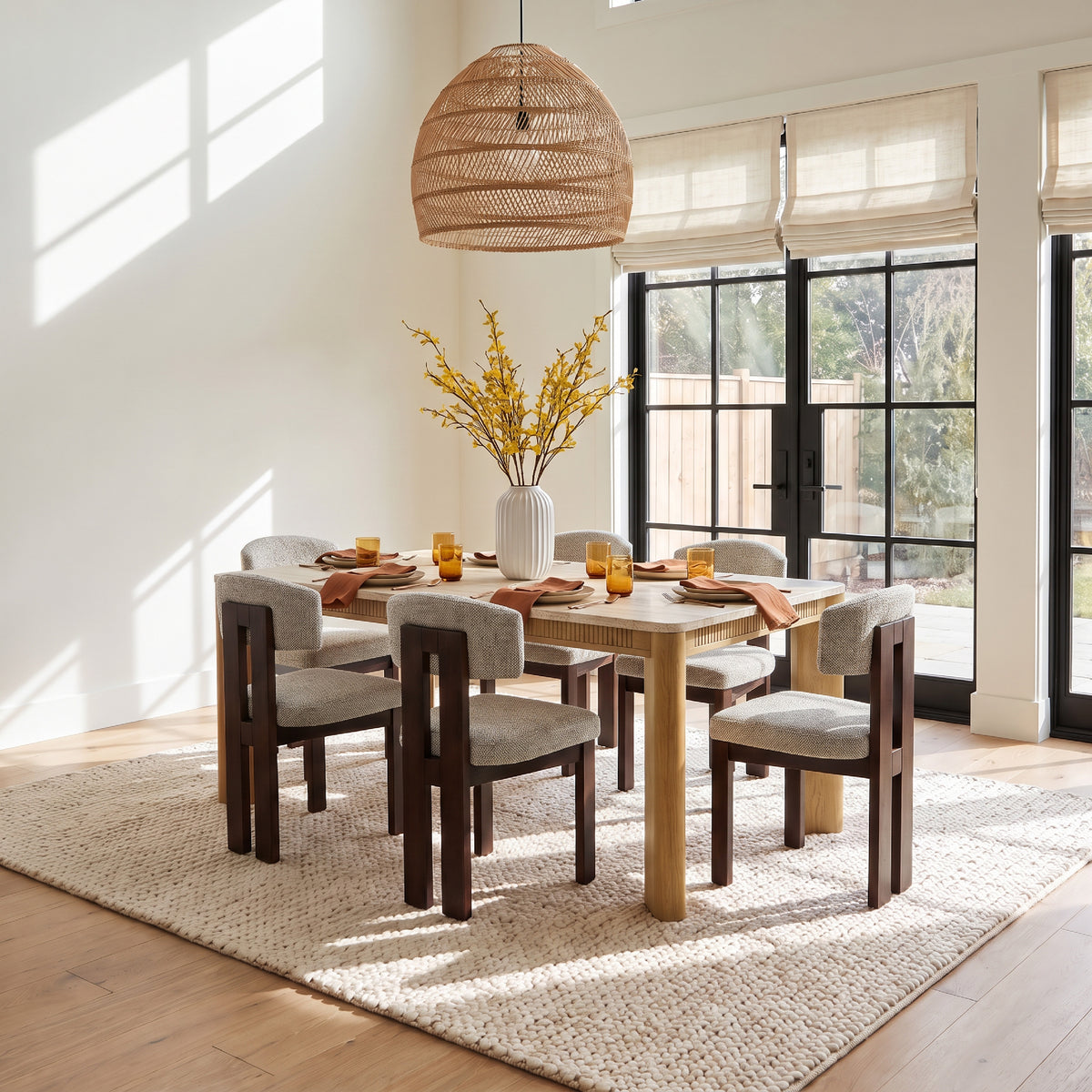 COLAMY VERSE 63" Dining Table with HALO Modern Upholstered Wood Dining Chair Set for 4–6