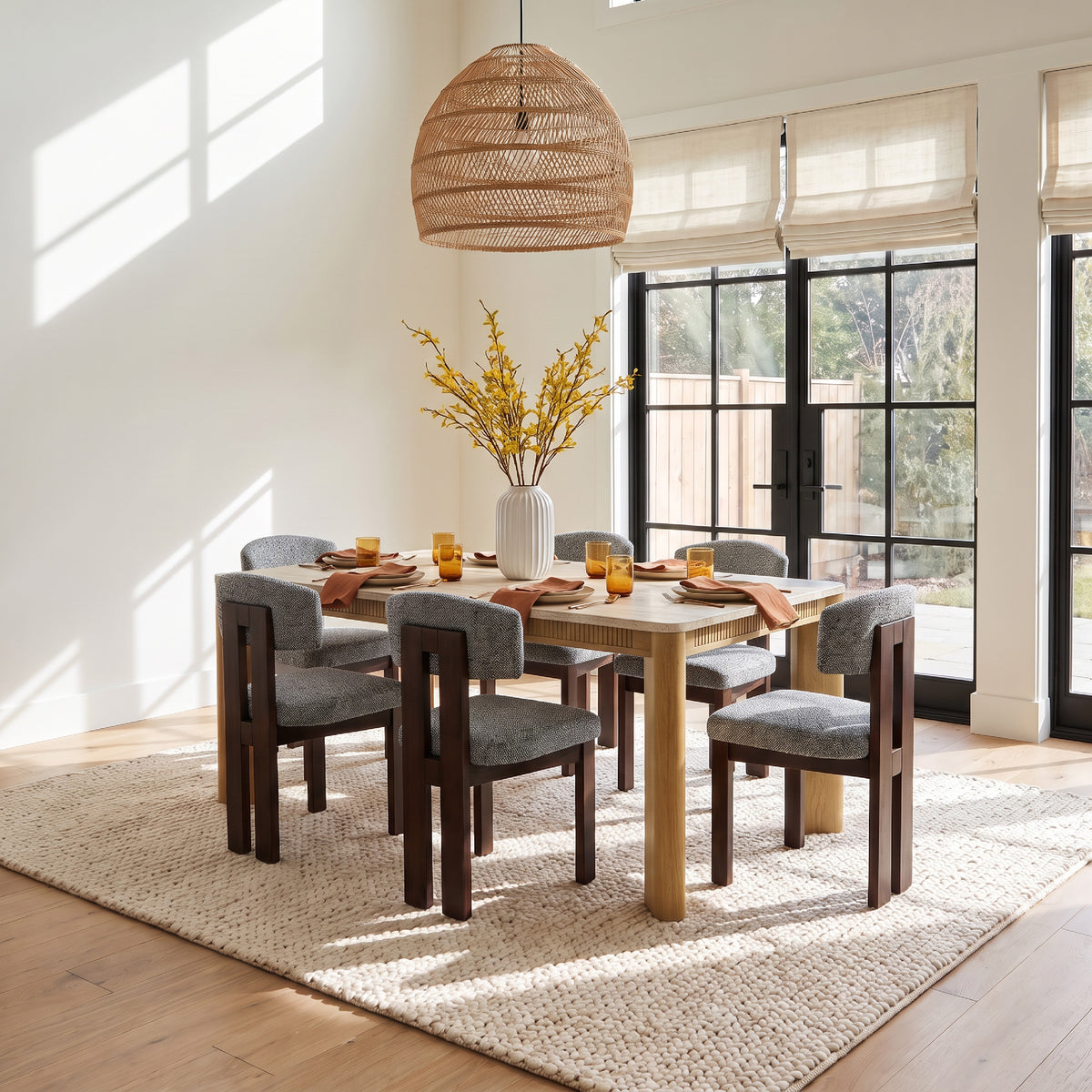 COLAMY VERSE 63" Dining Table with HALO Modern Upholstered Wood Dining Chair Set for 4–6