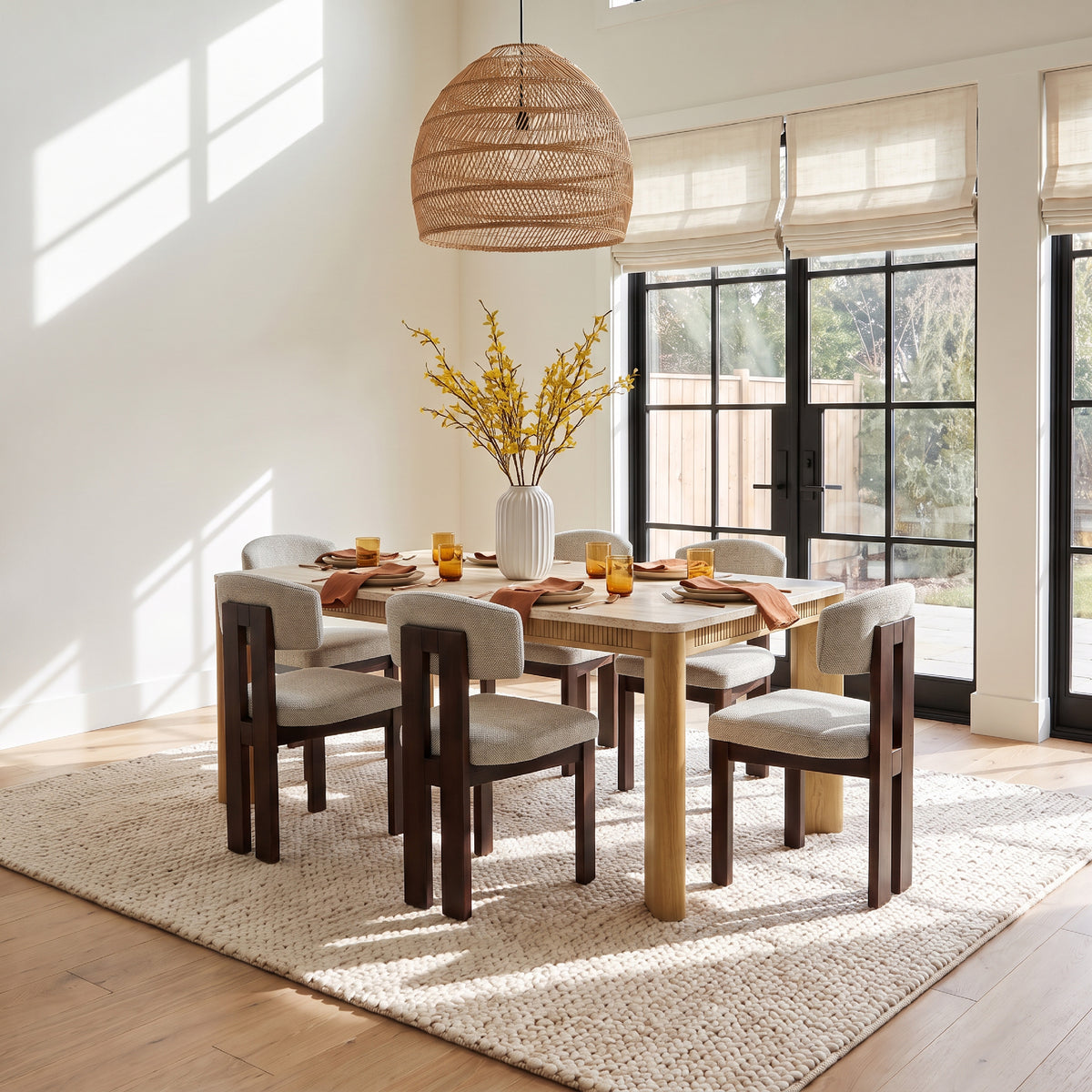 COLAMY VERSE 63" Dining Table with HALO Modern Upholstered Wood Dining Chair Set for 4–6
